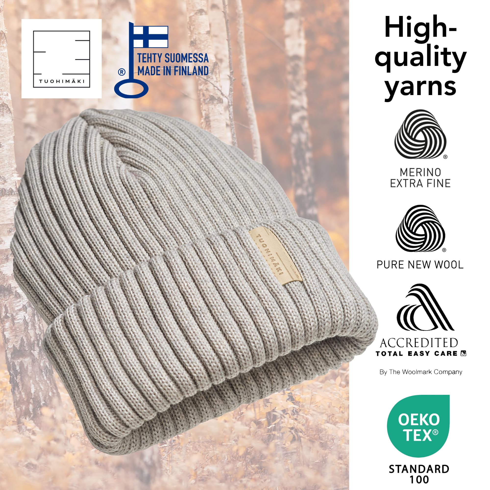 Gorro de lana merino para hombre y mujer, 100 % lana merino extrafina, fabricado en Finlandia, gris, talla única, perfecto para días fríos, gorro de invierno para hombre, gorro de punto de merino