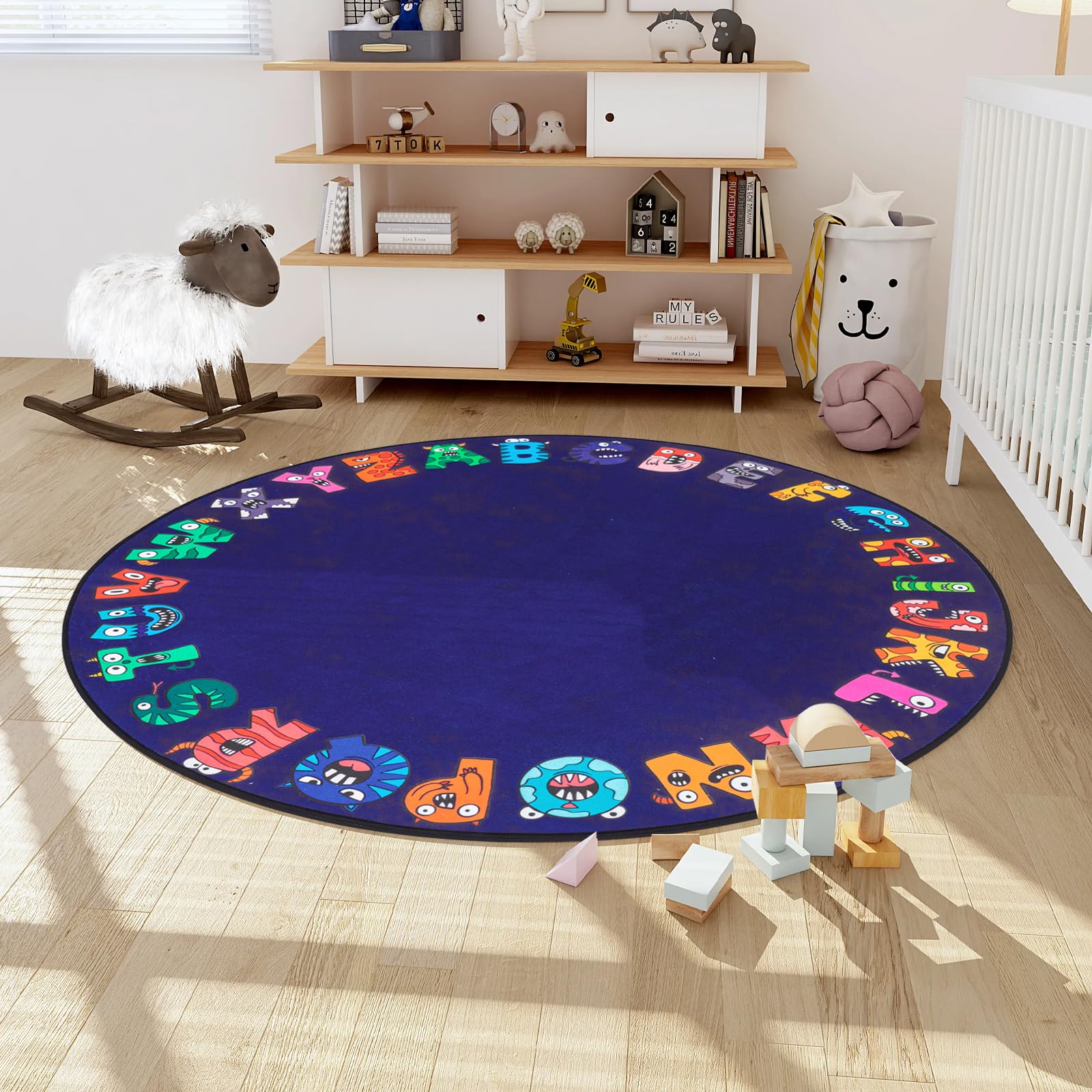 ABC Alphabet-Teppich für Kinder, Klassenzimmer, Tierteppiche für Grundklasse, 12,7 x 12,7 cm, rutschfeste Kreisteppiche für Babys und Kleinkinder, Spielteppich für Jungen, Mädchen, Schlafzimmer