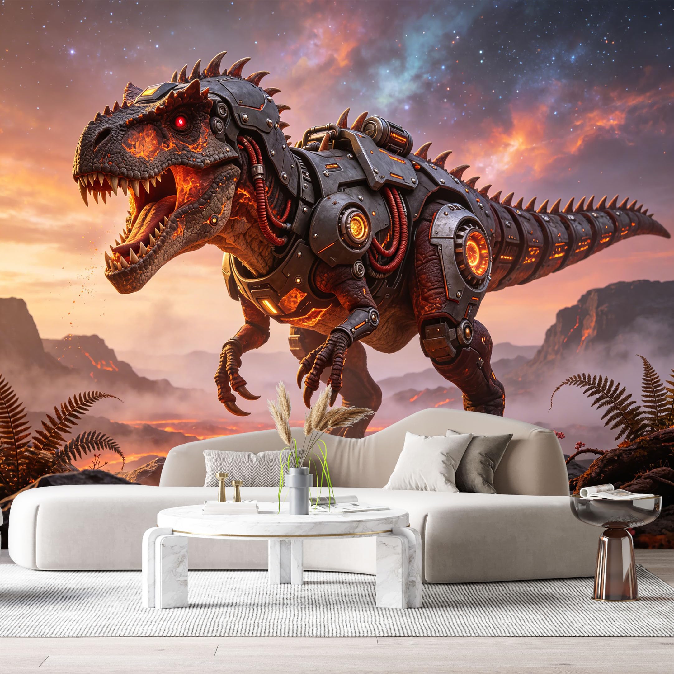 Custom Size Wall Mural Beast Mech SciFi Robot Lava Landscape Futuristic Metal Armor SelfAdhesive Art Prints Removable Large Wallpaper Esports Room Game Room Tenant Room Studio