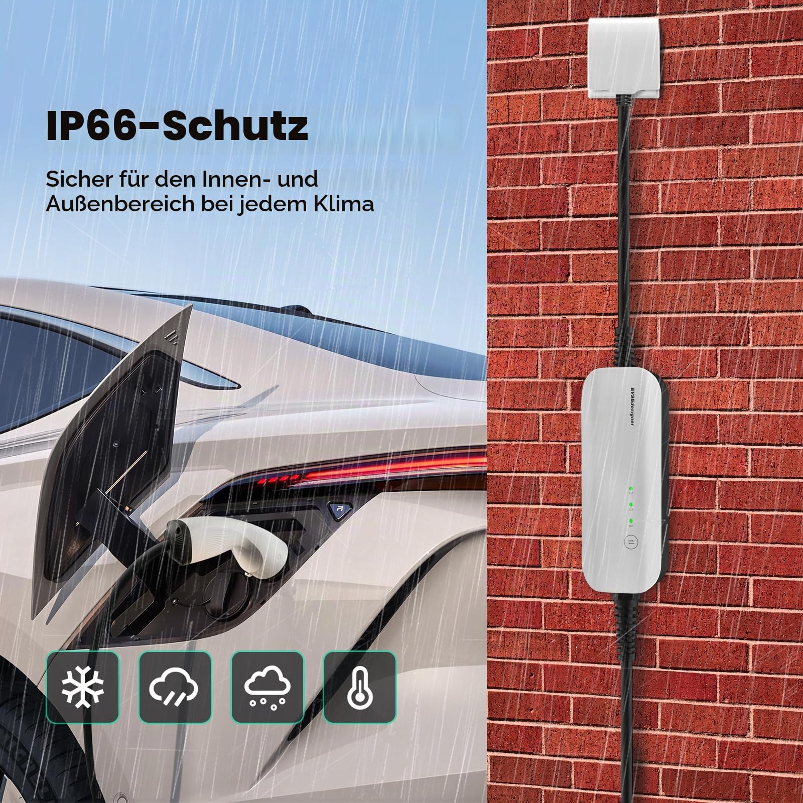 Typ 2 Ladekabel Schuko Mobile Wallbox 3,6kW Einstellbarer Strom 10/13/16Ampere mit Tragetasche für alle Elektrofahrzeuge und Plug-in-Hybridfahrzeuge 1-phasig 6m