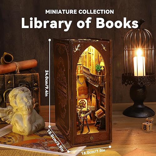 Miniatura 2 de Flever Kit miniatura de rincón de libro para casa de muñecas, decoración de estantería de libros de casa de muñecas para bricolaje, rompecabezas
