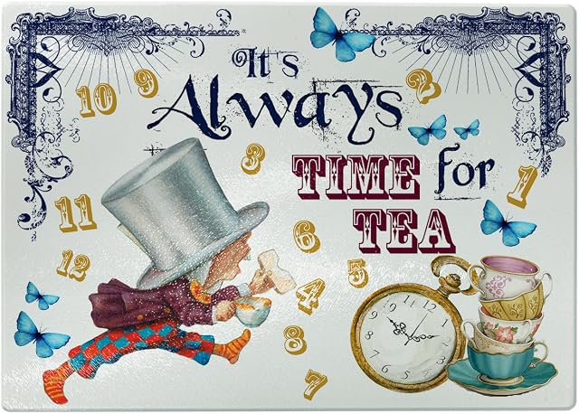Alice in Wonderland Chopping Board Glass Worktop Saver Cutting Kitchen Surface Protector - 30 x 40cm Birthday Gift CAW04