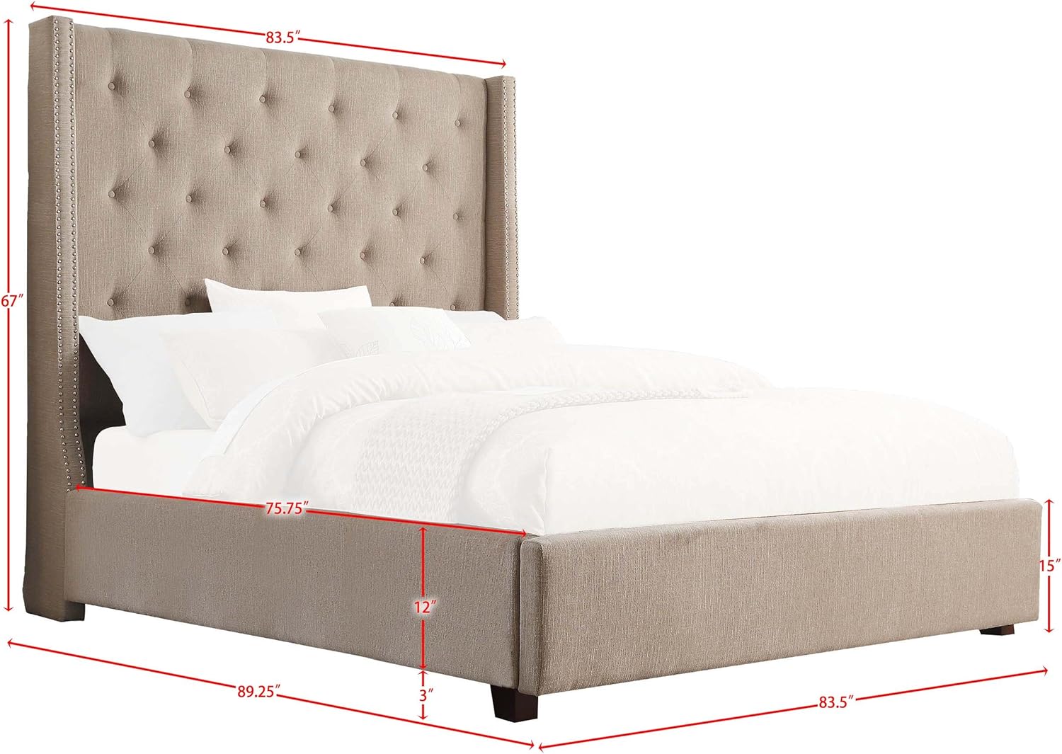 Lexicon Homelegance Fairborn Fabric Upholstered Platform Bed, Eastern King, Beige