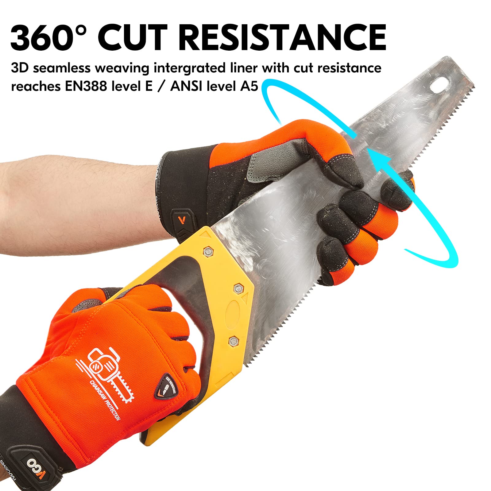 Vgo... 1 paire de gants pour tronçonneuse,Gants de travail de sécurité,Gants de mécanicien, cuir synthétique, 12 couches de protection pour tronçonneuse (SL9772CSCT)
