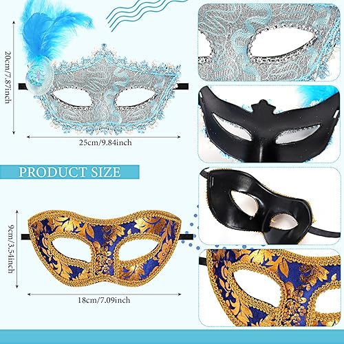 Miniatura 2 de 16 máscaras de Mardi Gras con plumas, unisex, medias mascaradas, máscaras venecianas para mujeres, hombres, niños, Mardi Gras, carnaval, fiesta,
