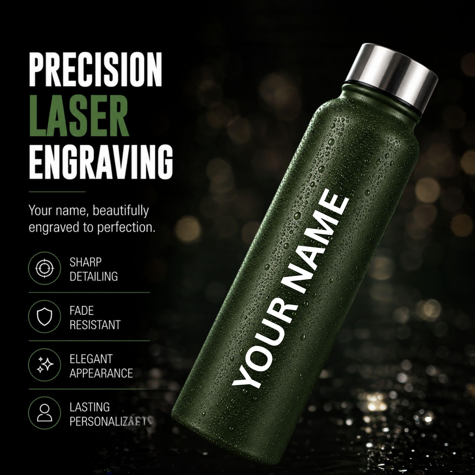 Courage Personalised Stainless Steel Water Bottle 1 Litre | Custom Name Engraved Bottle | Leak-Proof, BPA-Free, Rust-Resistant | Stylish Gift for Kids, Women & Men | Office, School & Gym Use (Green) — Amazon image 4