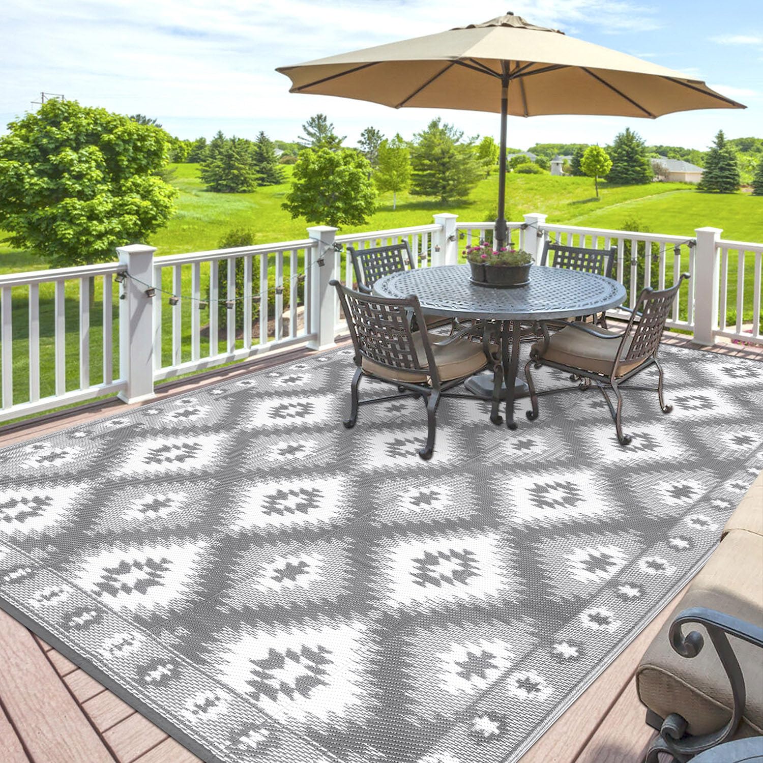 SHACOS Outdoor Rug for Patios Waterproof 240x300 cm Reversible Garden Rug Patio Rugs UV Resistant Foldable Outdoor Carpet Mat Plastic Straw Rugs for Balcony Decking Camping Beach, Grey — view 35