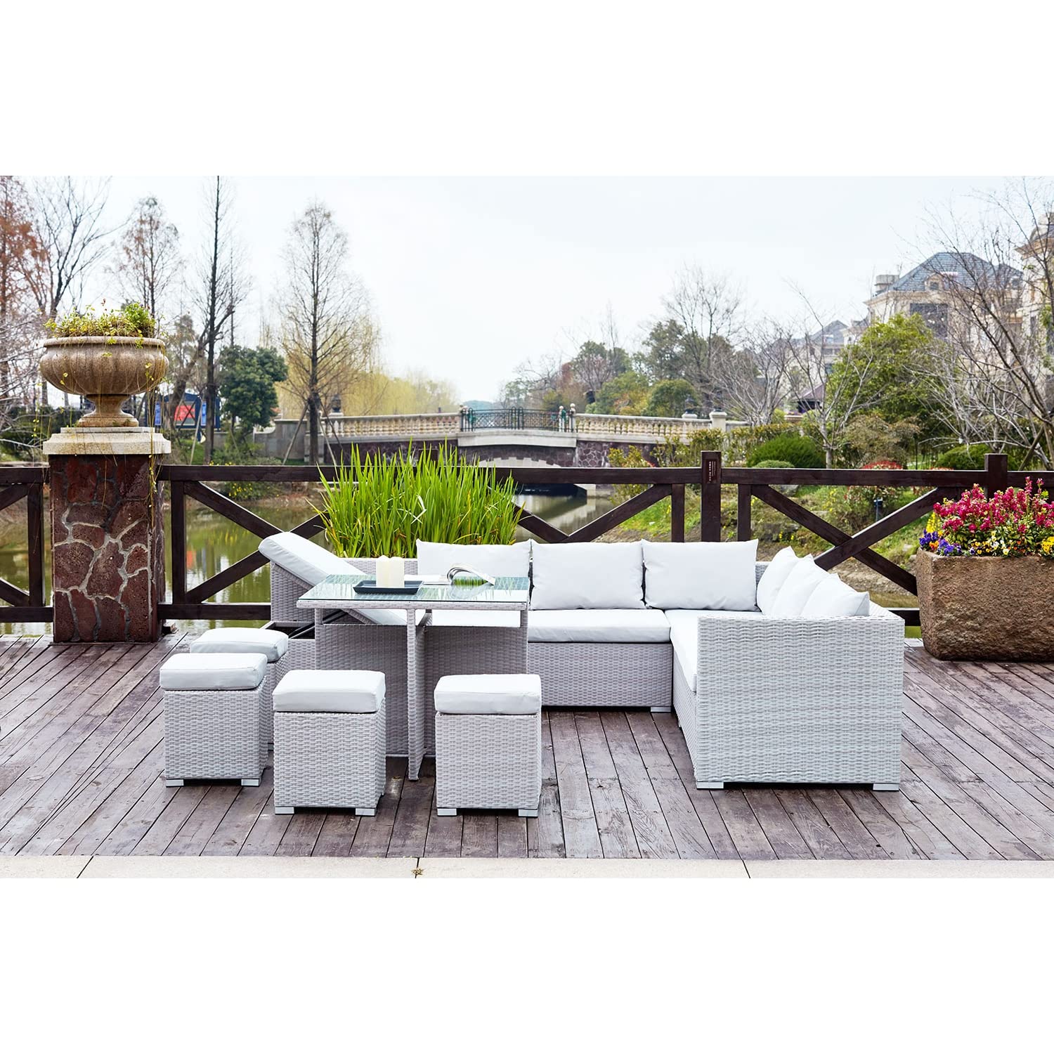 CONCEPT USINE Salon de Jardin Encastrable Fidji Gris 10 Personnes