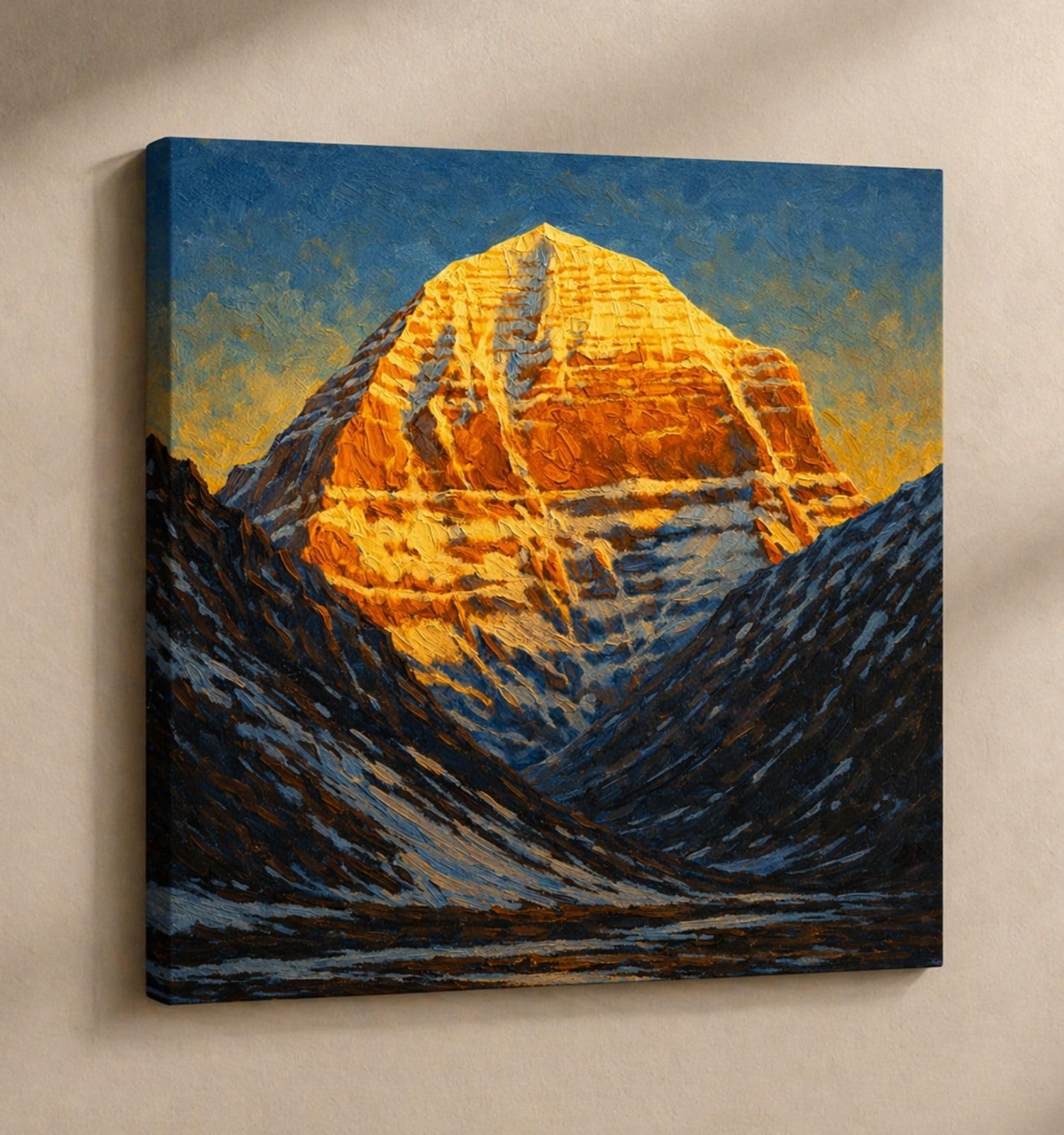 Kunj Cart Mount Kailash Painting | 10+ DESIGNS | Kailash Parvat Canvas Painting for Living Room, Temple Home & Office Wall Decoration (Golden Kailash Mountain, 12x12 Inch, Framed)-image-17