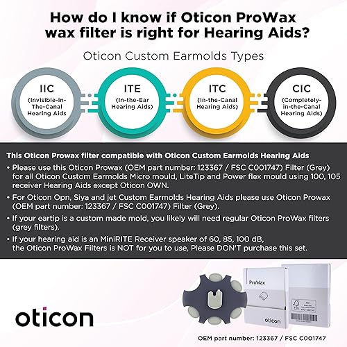 Miniatura 3 de Oticon ProWax - Protectores de cera de filtro, repuesto OEM para suministros de audífonos Earmolds Oticon, accesorios originales de moldes