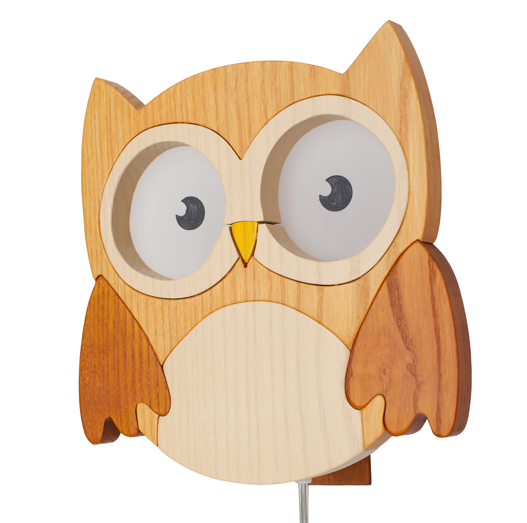 Clevere Kids Kinder-Wandlampe Alle meine Tiere | Handarbeit aus der EU | hochwertige Leselampe, Nachtlicht aus Holz | E14 (Eule natur)