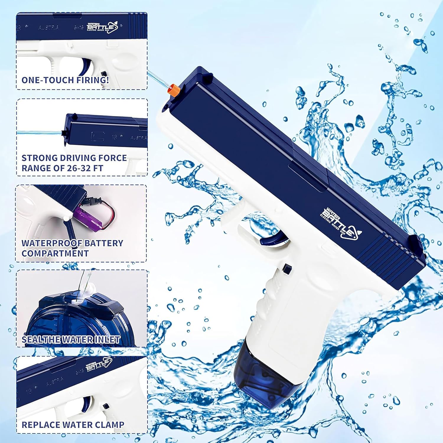 2 Pack Electric Water Gun, Water Guns for Adults, Double Magazine 434CC+58CC Large Capacity Automatic Water Gun