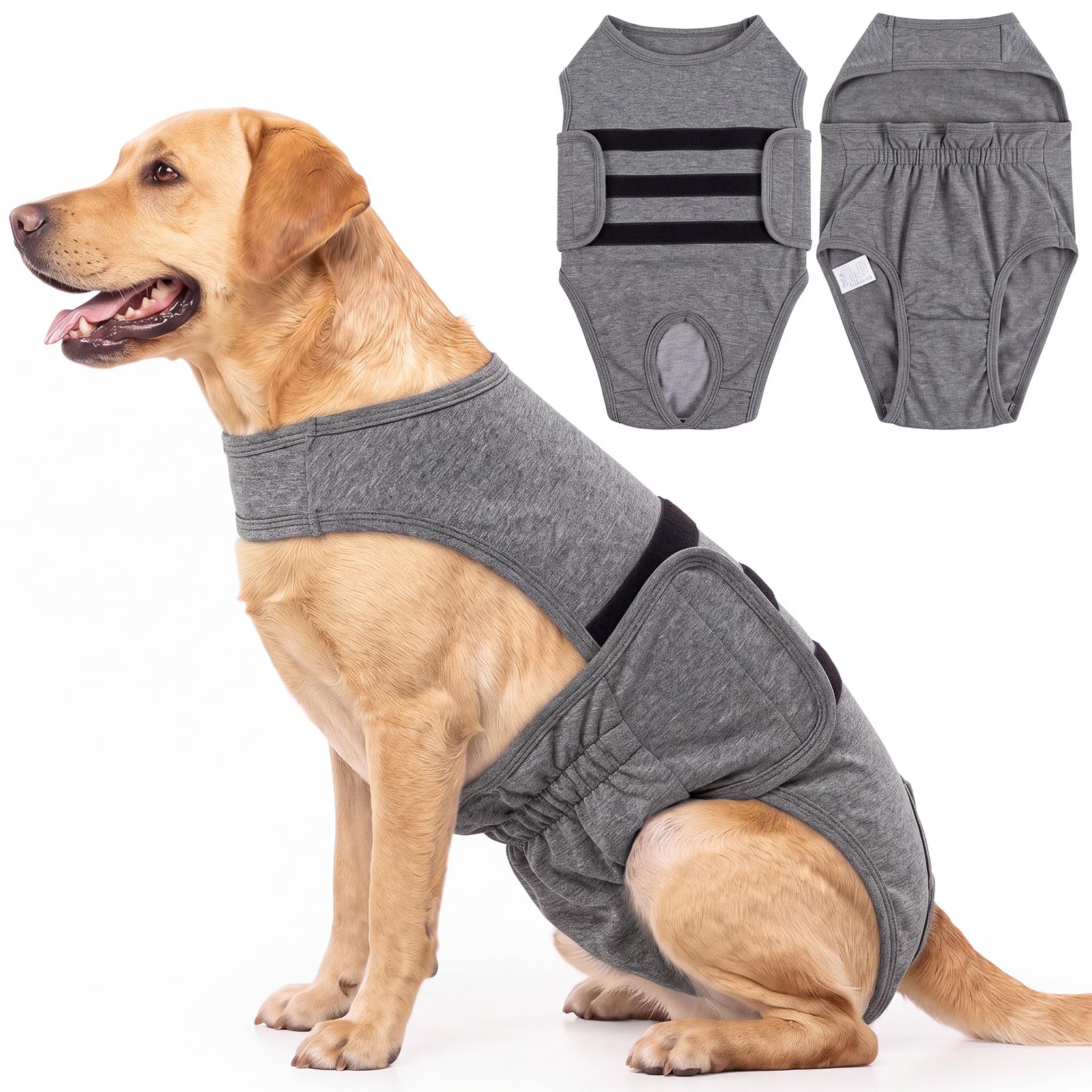 Lelepet Female Dog Diapers with Anti-Slip Suspender, Grey 2XL