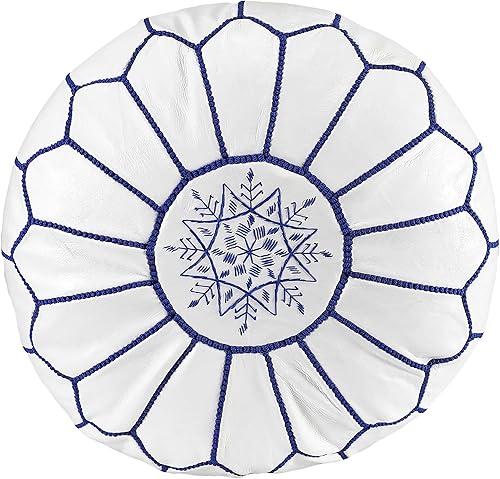 Miniatura 6 de Fezcrafts Puf redondo de piel de cabra auténtica marroquí, de piel de cabra, puf redondo hecho a mano, reposapiés, sala de estar, cóctel, muebles