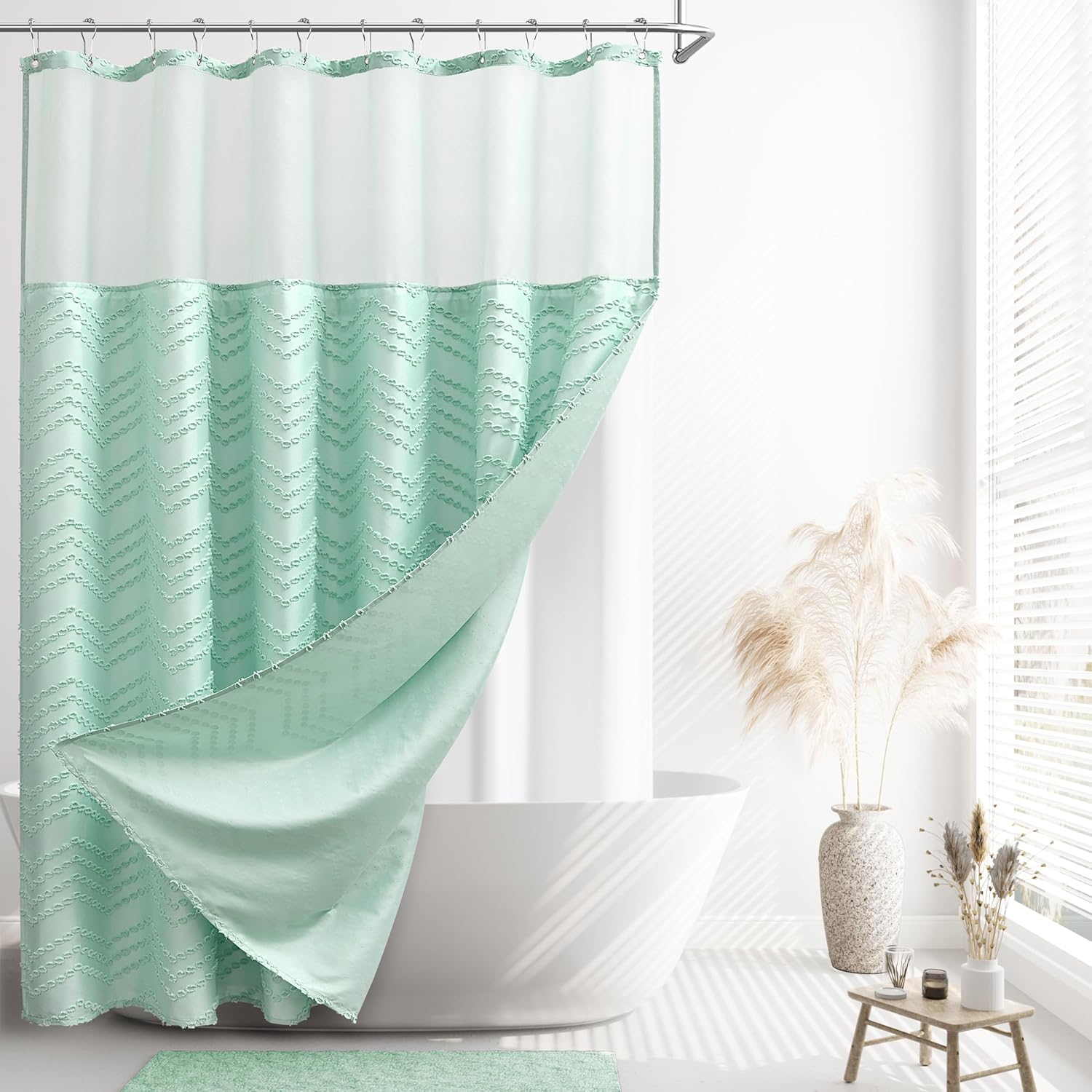 Mint Green Shower Curtain with Liner Cute Girly Beach Decor