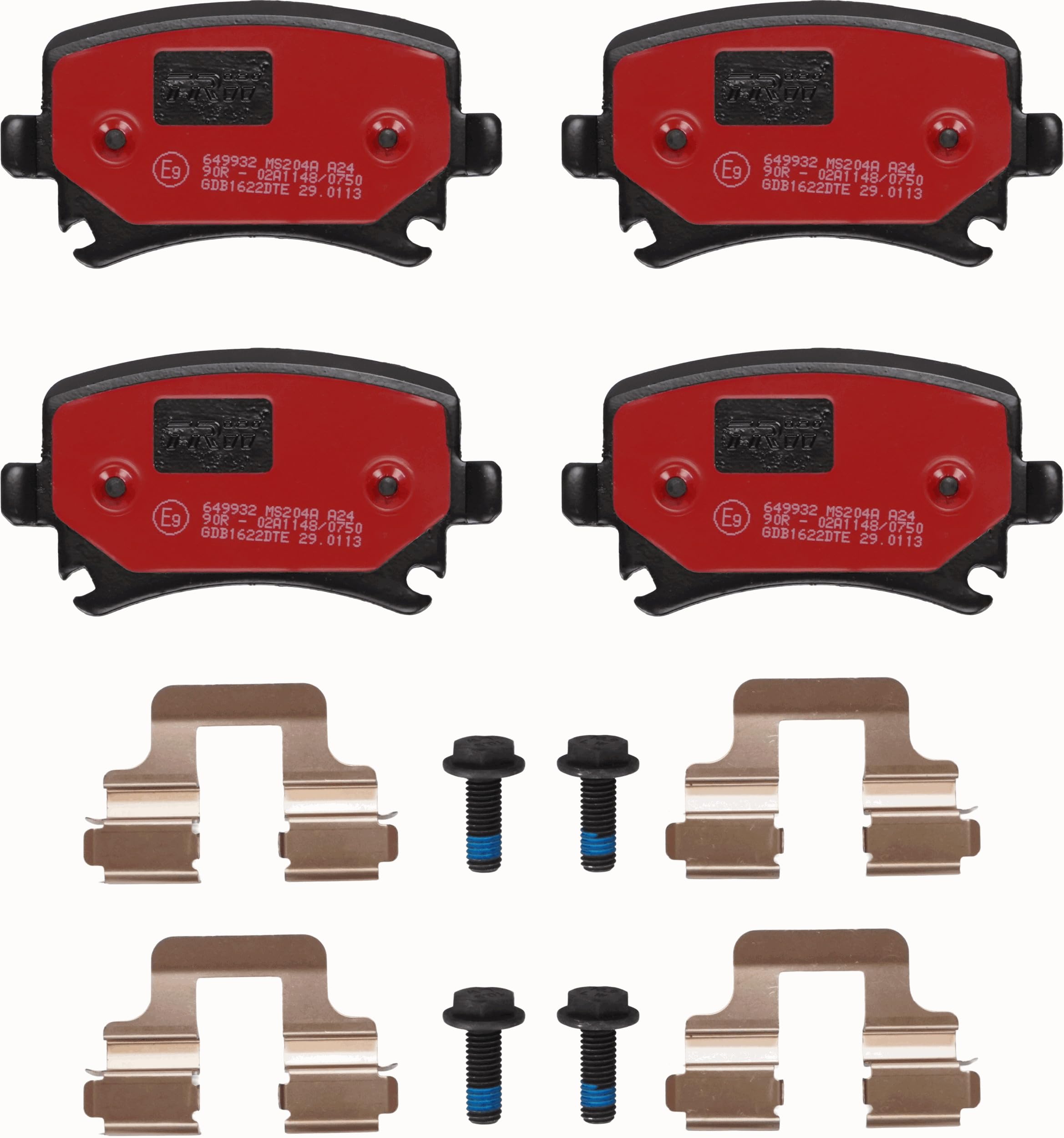 TRW Juego de pastillas de freno Trasero no preparado para indicador de desgaste GDB1622DTE Juego de pastillas de freno Compatible con SKODA Octavia III Combi 5E5 Octavia III Hatchback 5E3, NL3, NR3