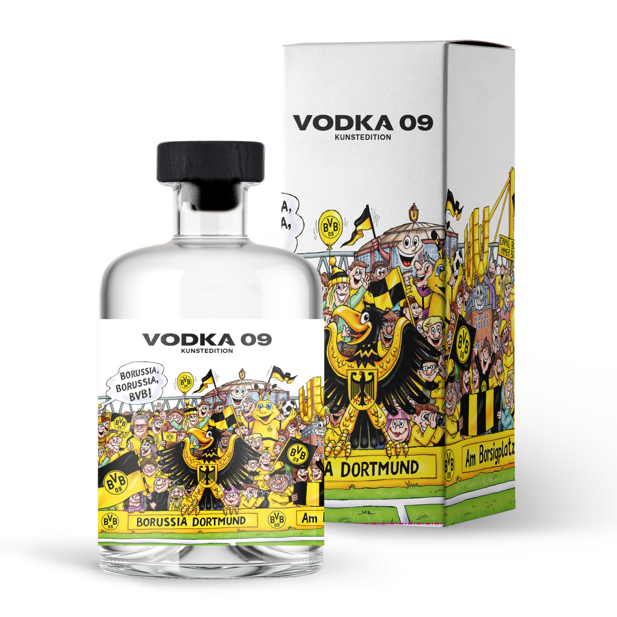 BVB Vodka 09 - Das Original | mit Geschenkverpackung | Fanartikel, Männer, Frauen, Weihnachten| Fußball, Hausbar | Geschenkidee für echte Borussia Dortmund Fans | 500ml Einzelflasche | 38% vol