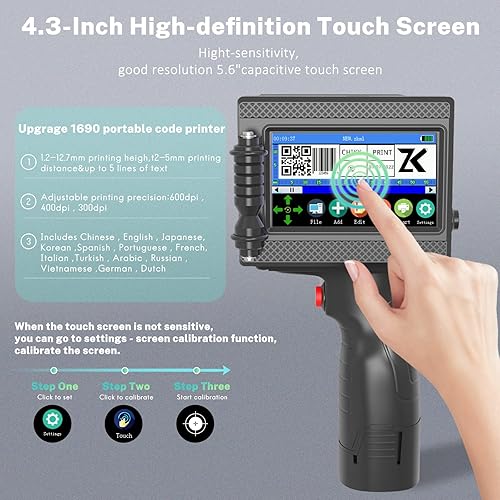 Miniatura 2 de CHIKYTECH Impresora portátil de inyección de tinta portátil ZK-1690 con pantalla táctil de 4.3 pulgadas, impresora de inyección de tinta portátil de