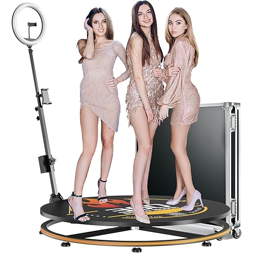 HARZHI 360 Photo Booth with Flight Case, 360 Photo Booth Machine with RGB Strip Light for Parties Christmas Wedding, Software APP Remote Control Automatic Spin Accessories (80CM /31.5")