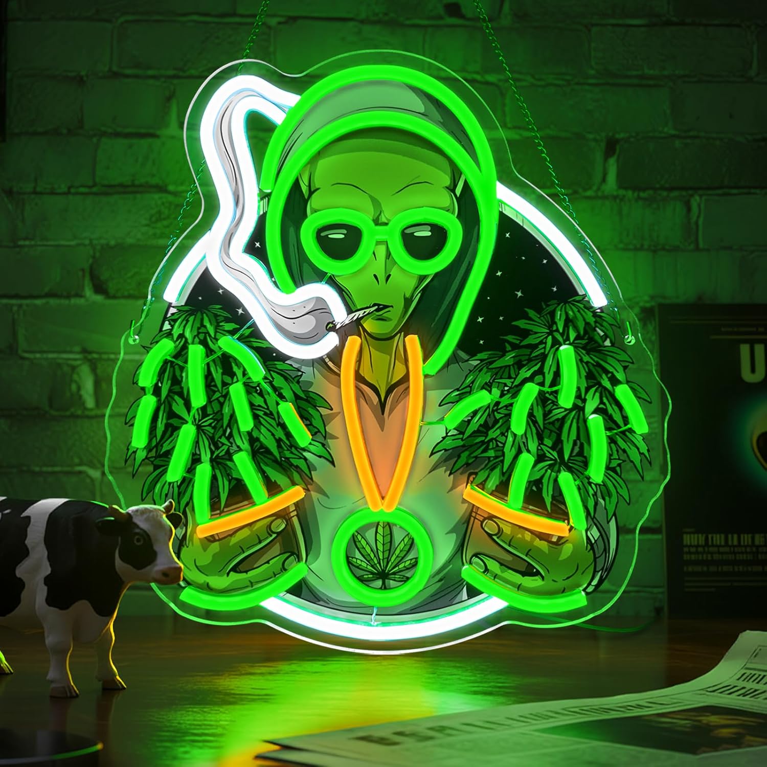 Green Alien Neon Sign, Movie Neon Signs for Wall Decor, Dimmable Acrylic Neon Lights for Living Room Bedroom Game Room Man Cave Home Bar Party Decorations, Perfect Gifts