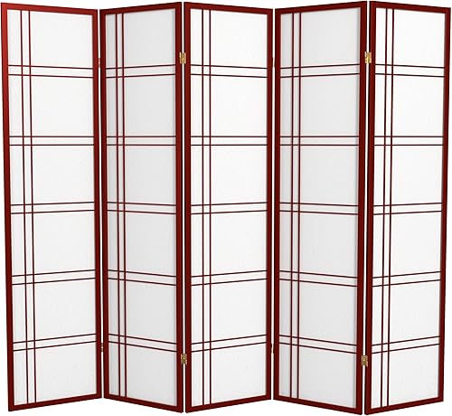 Miniatura 19 de Red Lantern Pantalla Shoji de doble cruz de 6 pies de alto, color blanco, 5 paneles Blanco,Negro