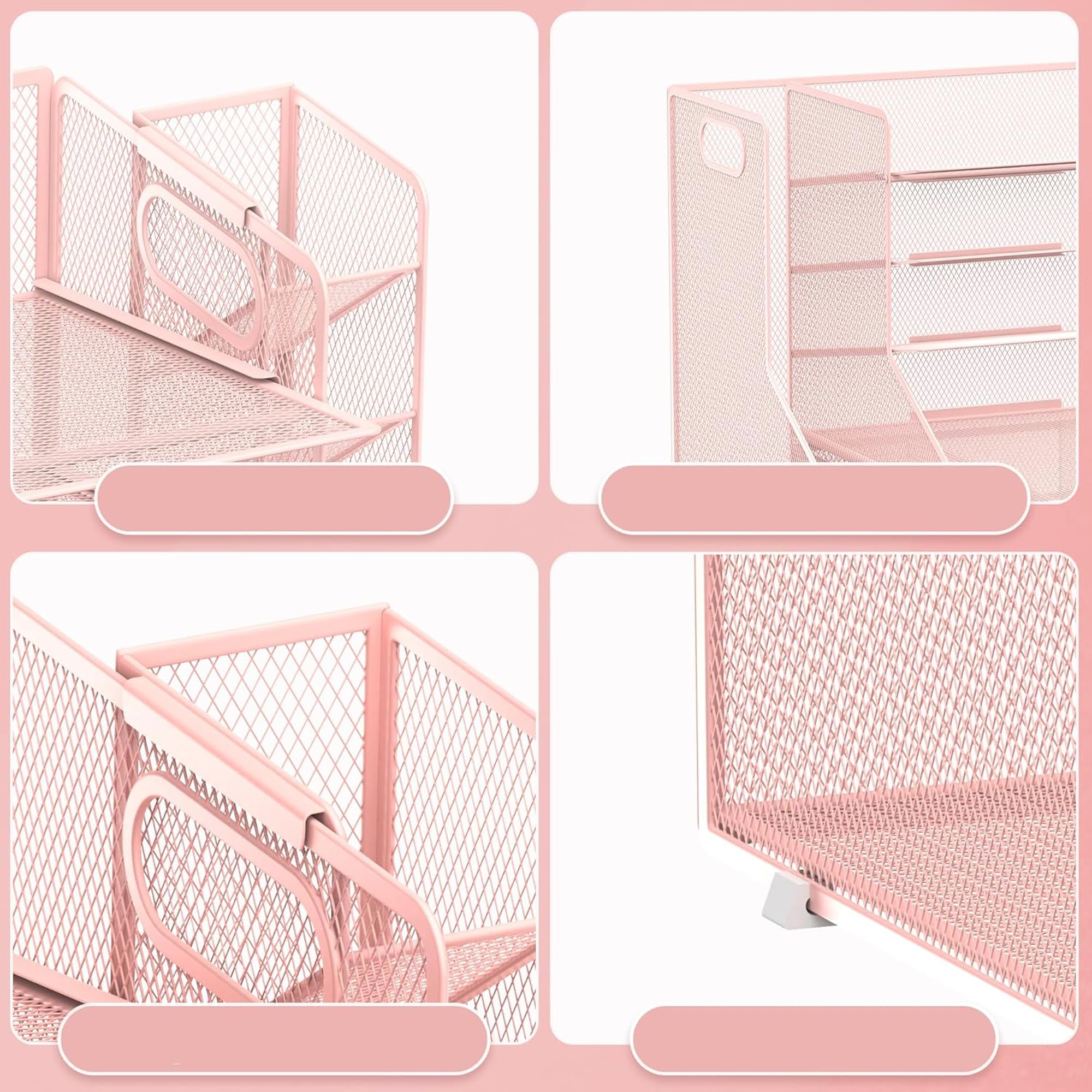 Schreibtisch Organizer mit Aktenhalter, 5-Tier Mesh Papier Brief Tray Organizer mit Stifthalter und Schublade für Bürobedarf, Rosa