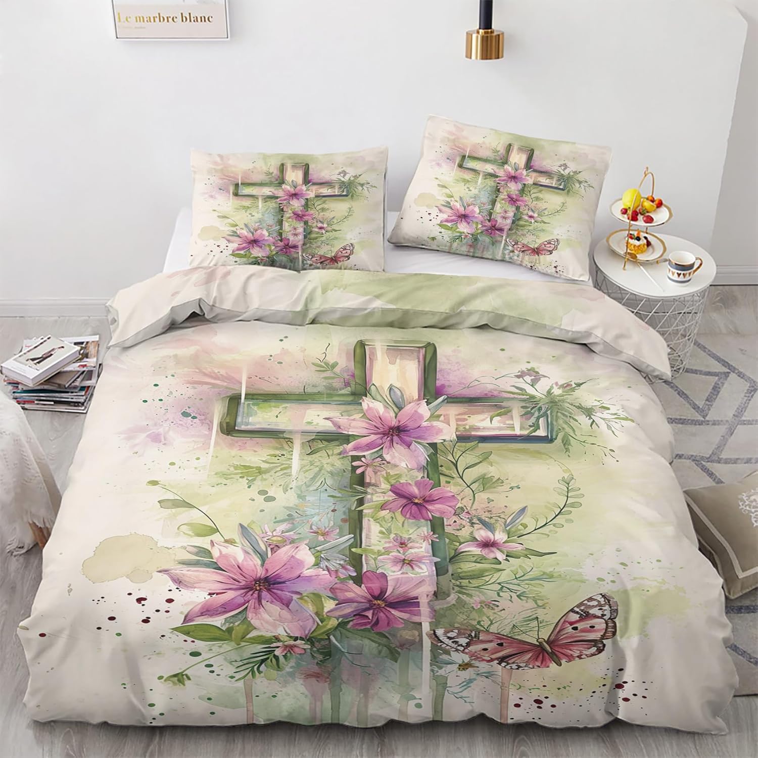 PolXmyxor Floral Cross Duvet Cover Oversized King Size