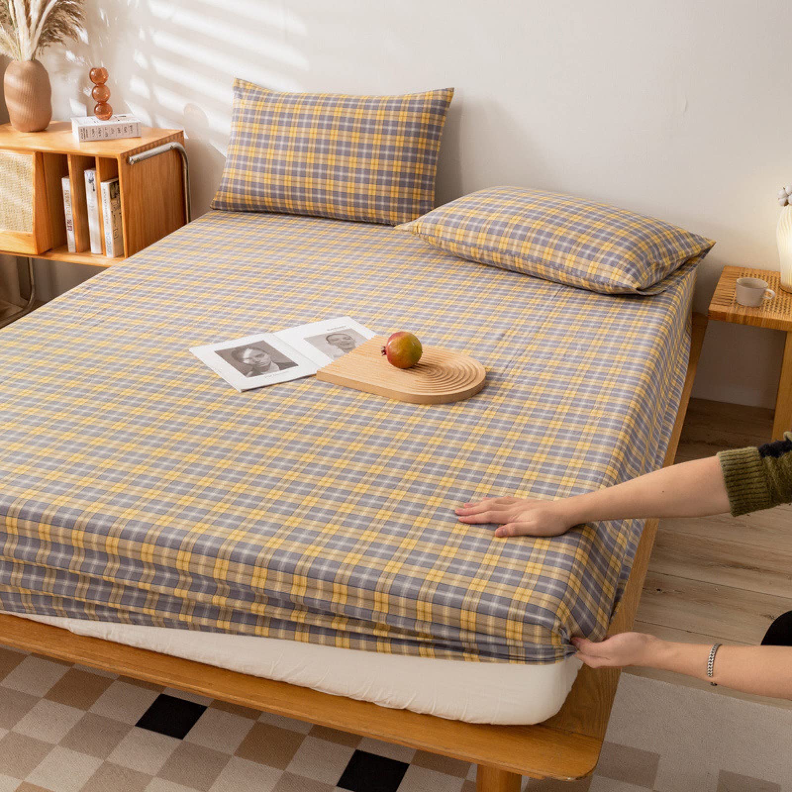Lenzuolo con angoli per letto matrimoniale, 180 x 200 cm+25 cm, in cotone egiziano di alta qualità, set di lenzuola extra profonde per letto matrimoniale britannico