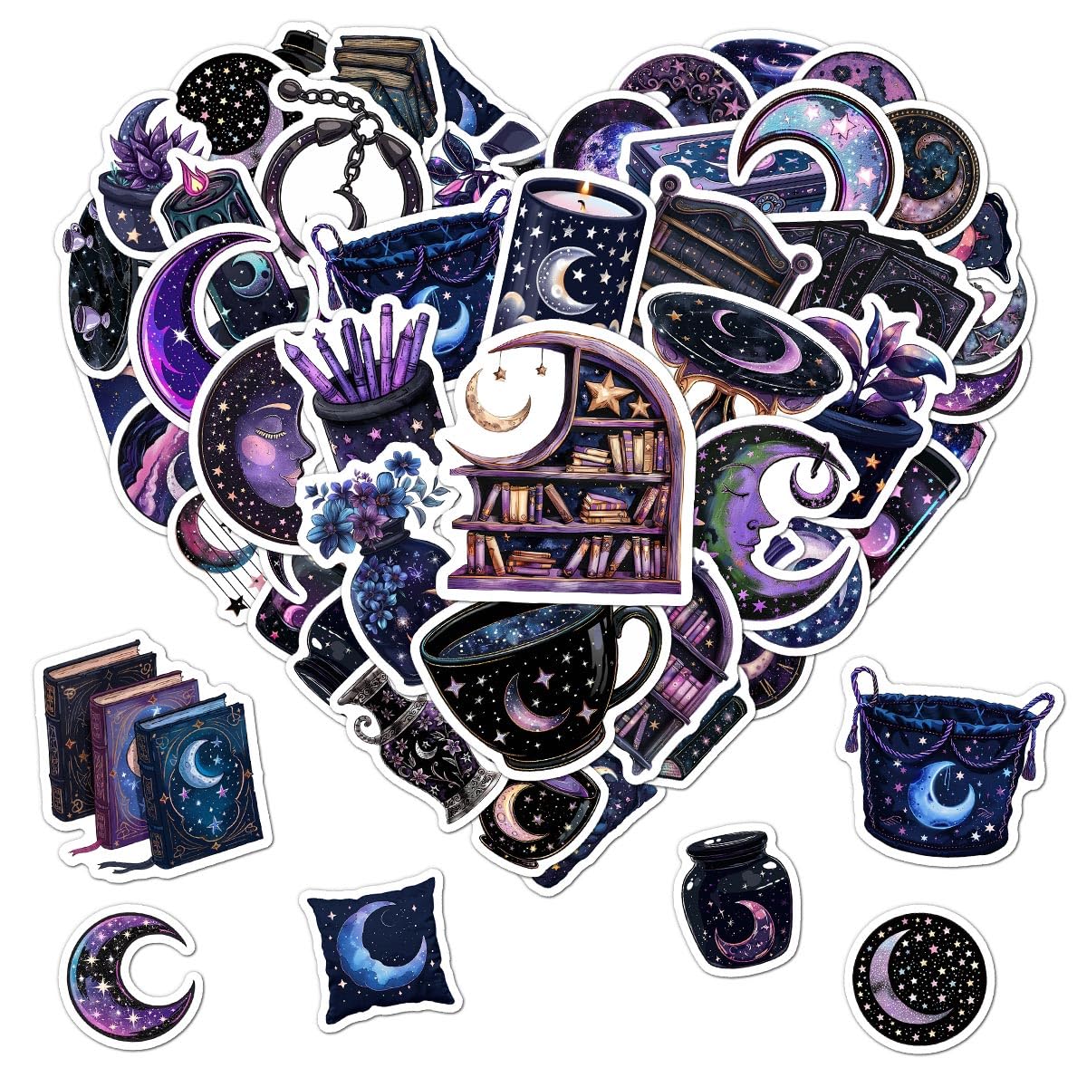 Pack 50 Pcs Cute Magic Moon Stickers for Water Bottles Funny Laptop Luggage Computer Planner Scrapbooking Kids Teens Girls Adults Aesthetic Waterproof