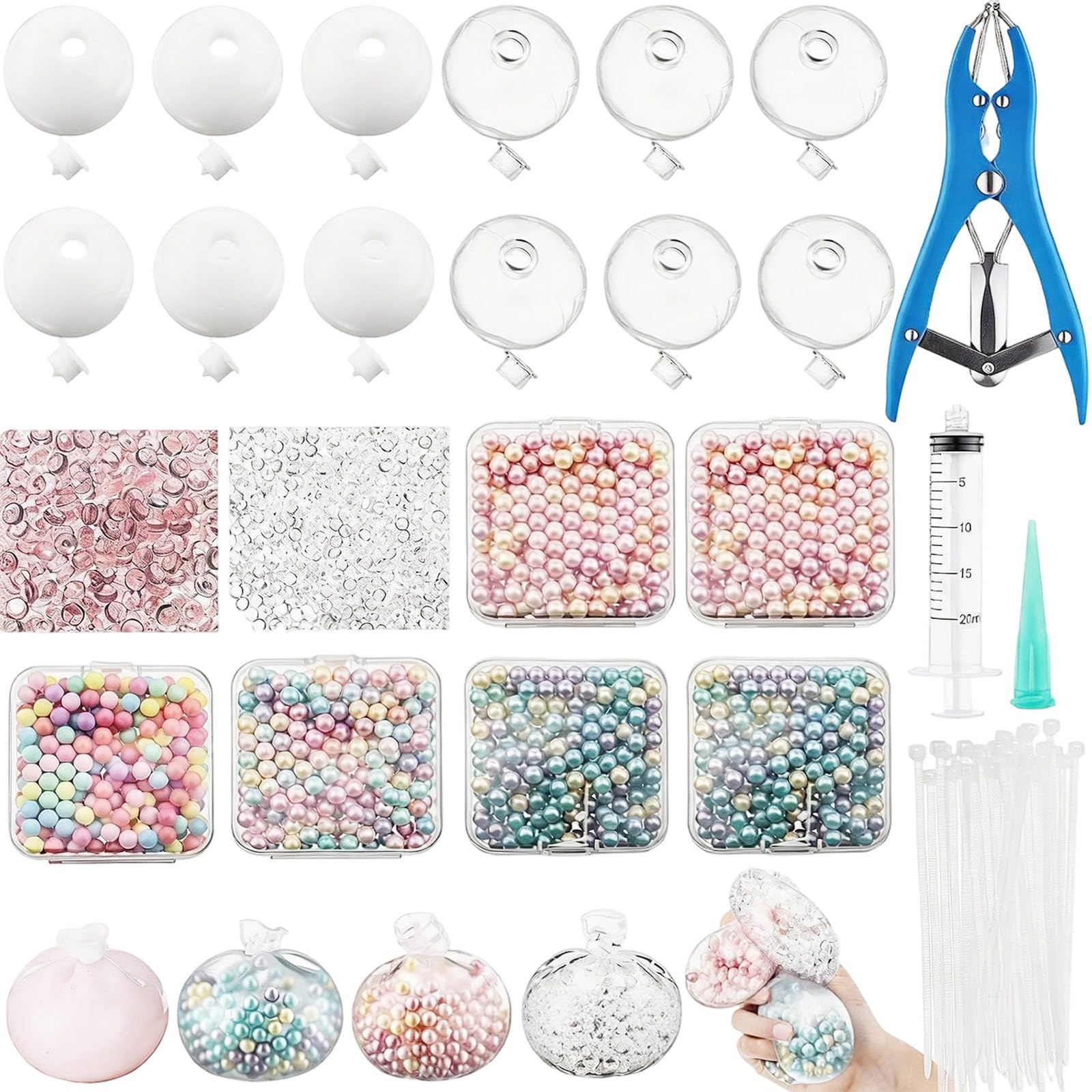 12pcs DIY Stress Ball Kit - 6cm Thickened Silicone Blank Stress Ball Skins, Diy Custom Squeeze Toys Set With Transparent And White Empty Shells For Adults Sensory Crafting (B-12PCS)