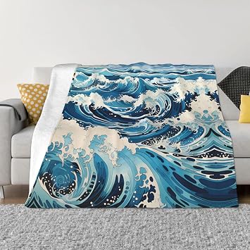 Ukiyo-e Style Waves Blanket 50 * 60 Inches,Warm Cozy Lightweight Blanket for Couch, Bed, Sofa, for Women & Men
