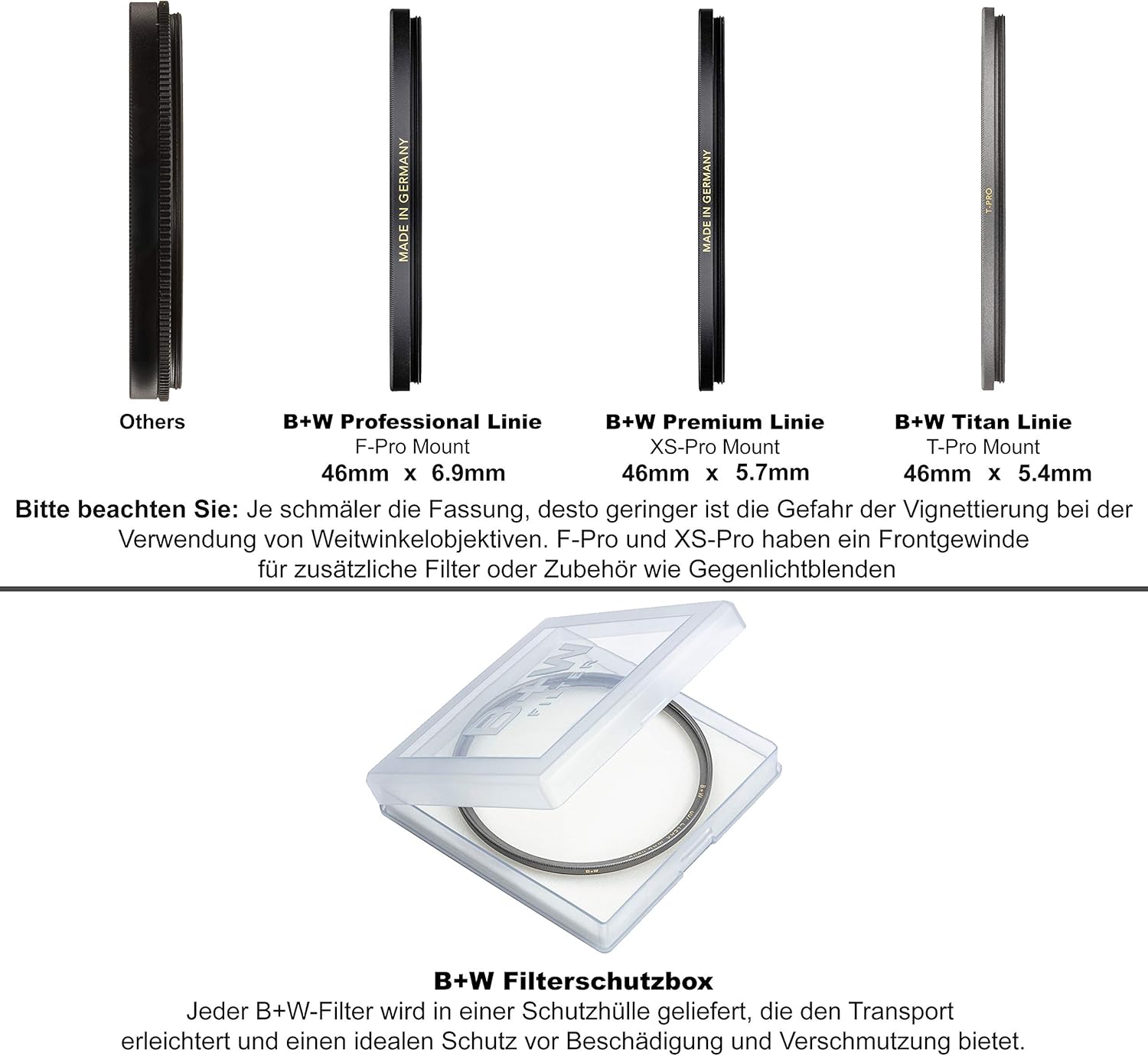 B + W Clear Protection Filter for Camera Lens – Ultra Slim Titan Mount (T-PRO), 007, HTC, 16 Layers Multi-Resistant and Nano Coating, Photography Filter, 46 mm