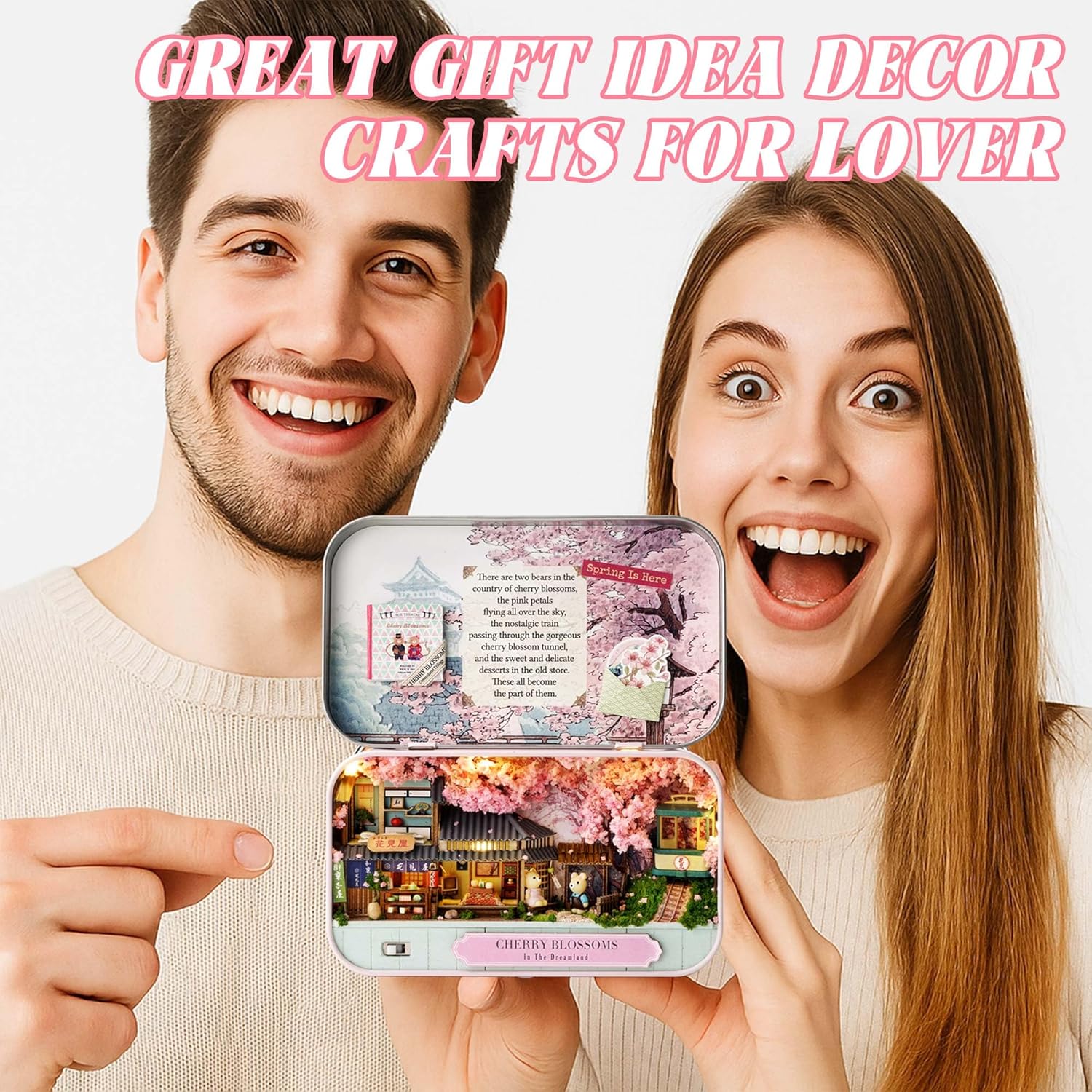 Kisoy DIY Miniature House Kit, Tiny House Building Kit with Furniture and LED Light for Adults and Teens, DIY Mini House Craft Kit, Decorations/Gifts for Family and Friends（Cherry Blossoms）
