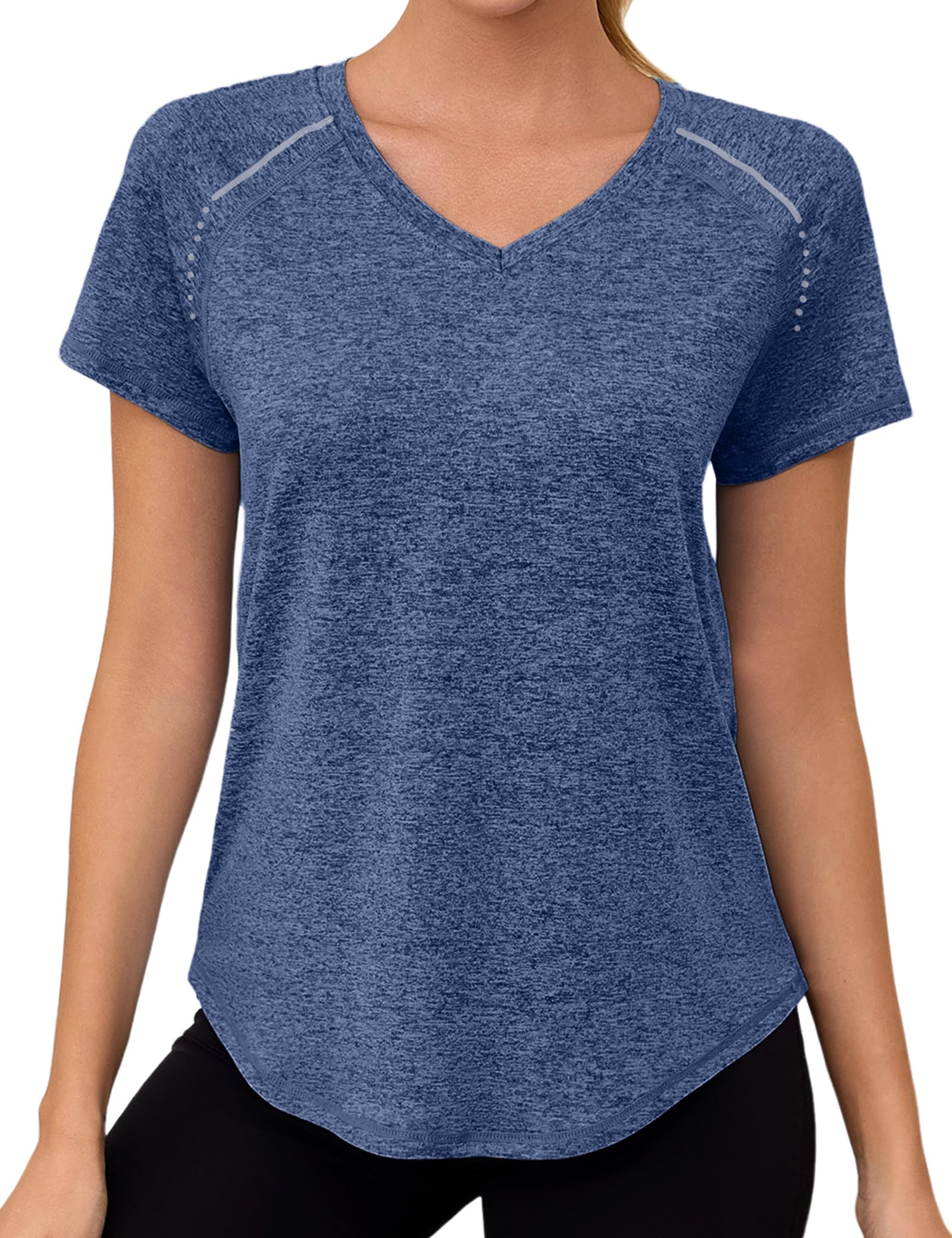 Gyabnw Damen Sport Fitness T-Shirt Kurzarm V-Ausschnitt Atmungsaktiv Funktionsshirt Leichtes Sport Oberteile Damen Top Für Fitness
