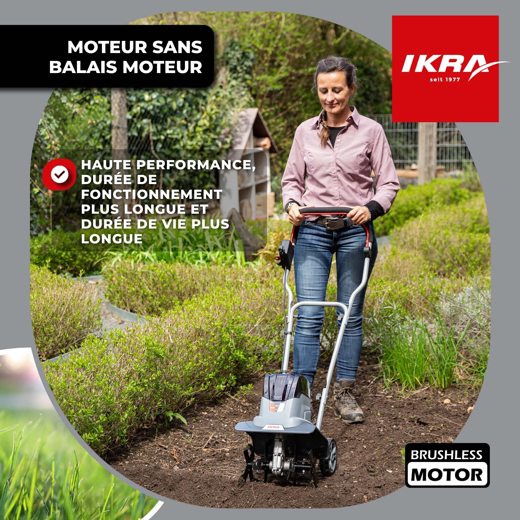IKRA Motobineuse 36V sur Batterie IB-TC 36, Deux largeurs de Travail 18-30 cm, Compatible avec Bosch