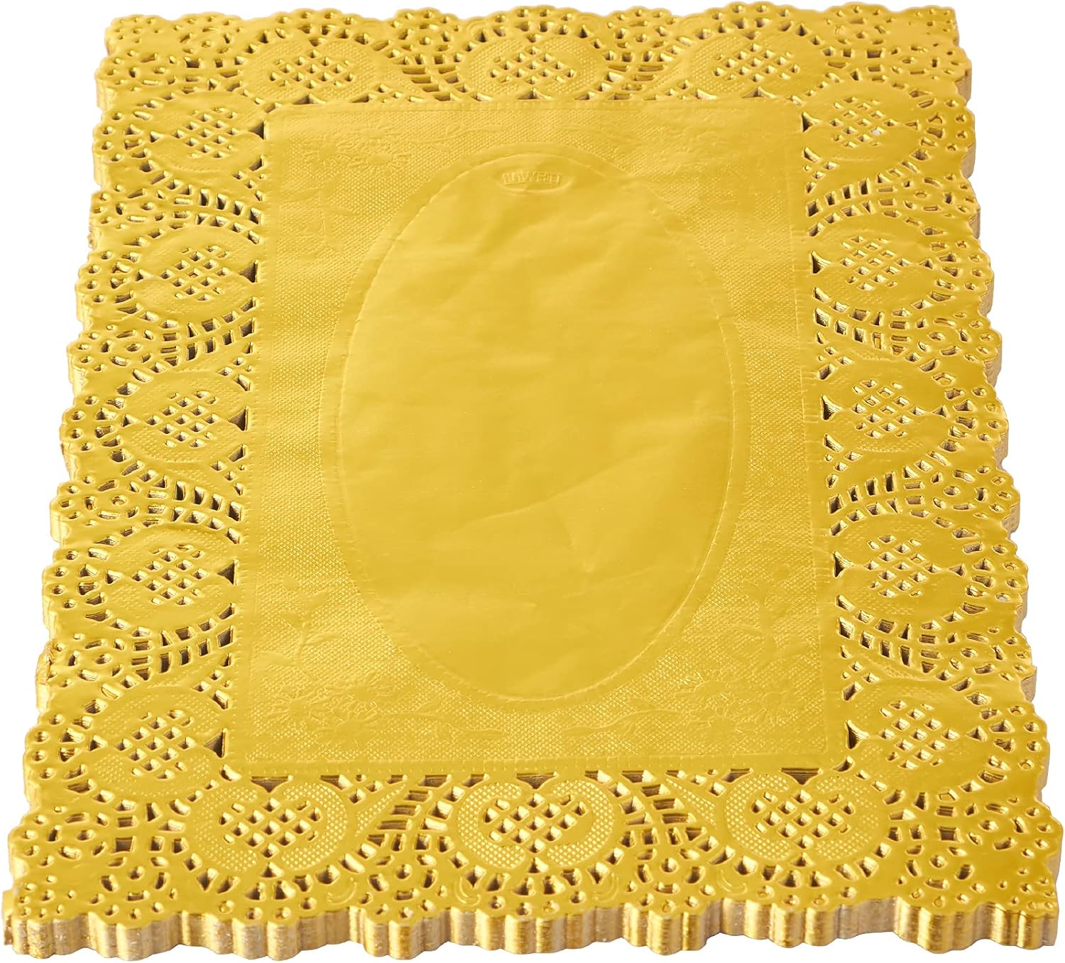 Dulcet Delights Rectangle Foil Doilies - Lace Paper Doily Pastry Box - Decorative Paper Placemats Desserts, Baked Treat Display, Tableware Decoration - 11.75"W x 15.5"L - Set of 100 - Gold