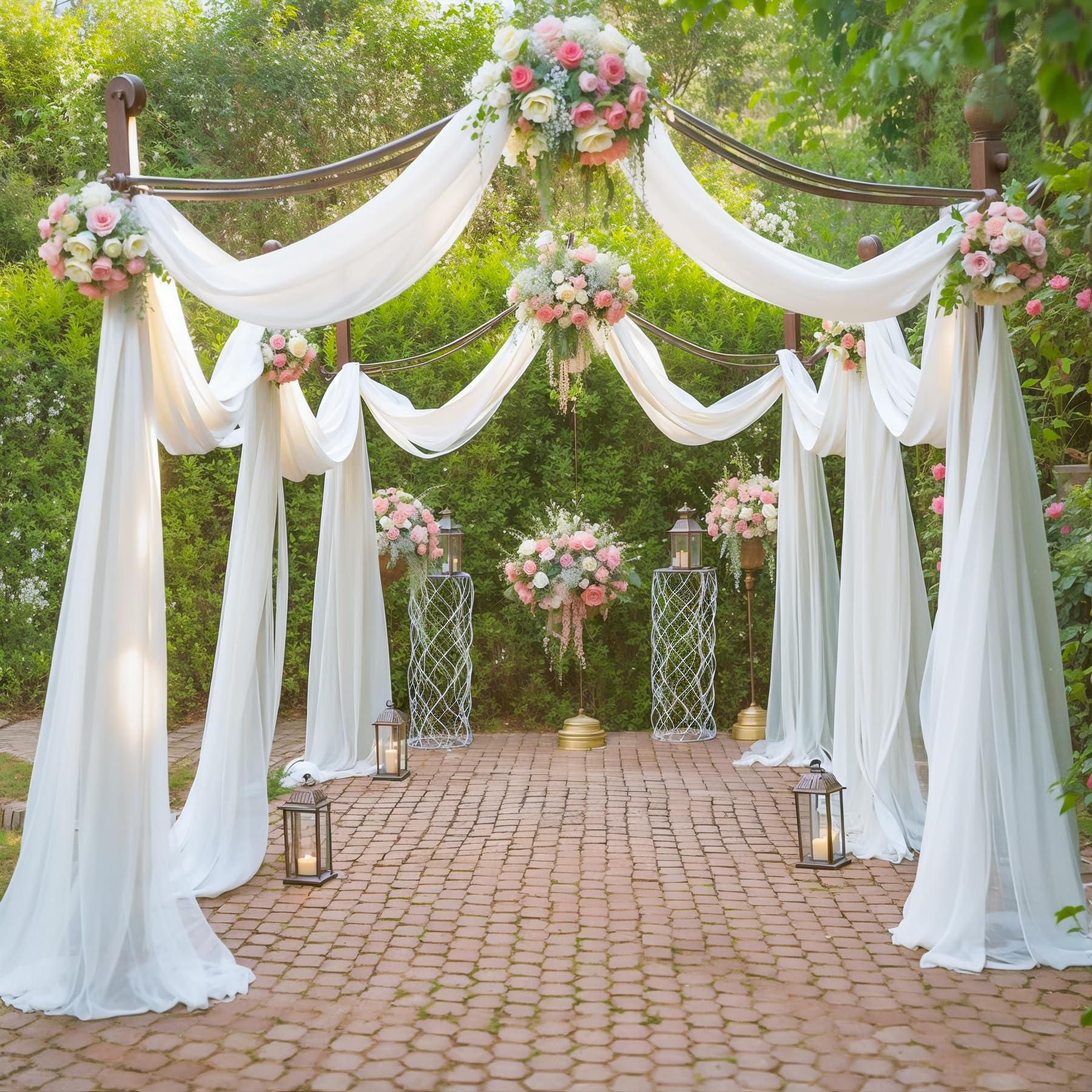 Vorhang für Hochzeitsbögen, Drapierstoff, weiß, 4 Paneele, transparenter Hintergrund, Vorhang für Zeremonie, Hochzeitsbögen, Dekoration, 4,8 m Länge x 71,1 cm Breite