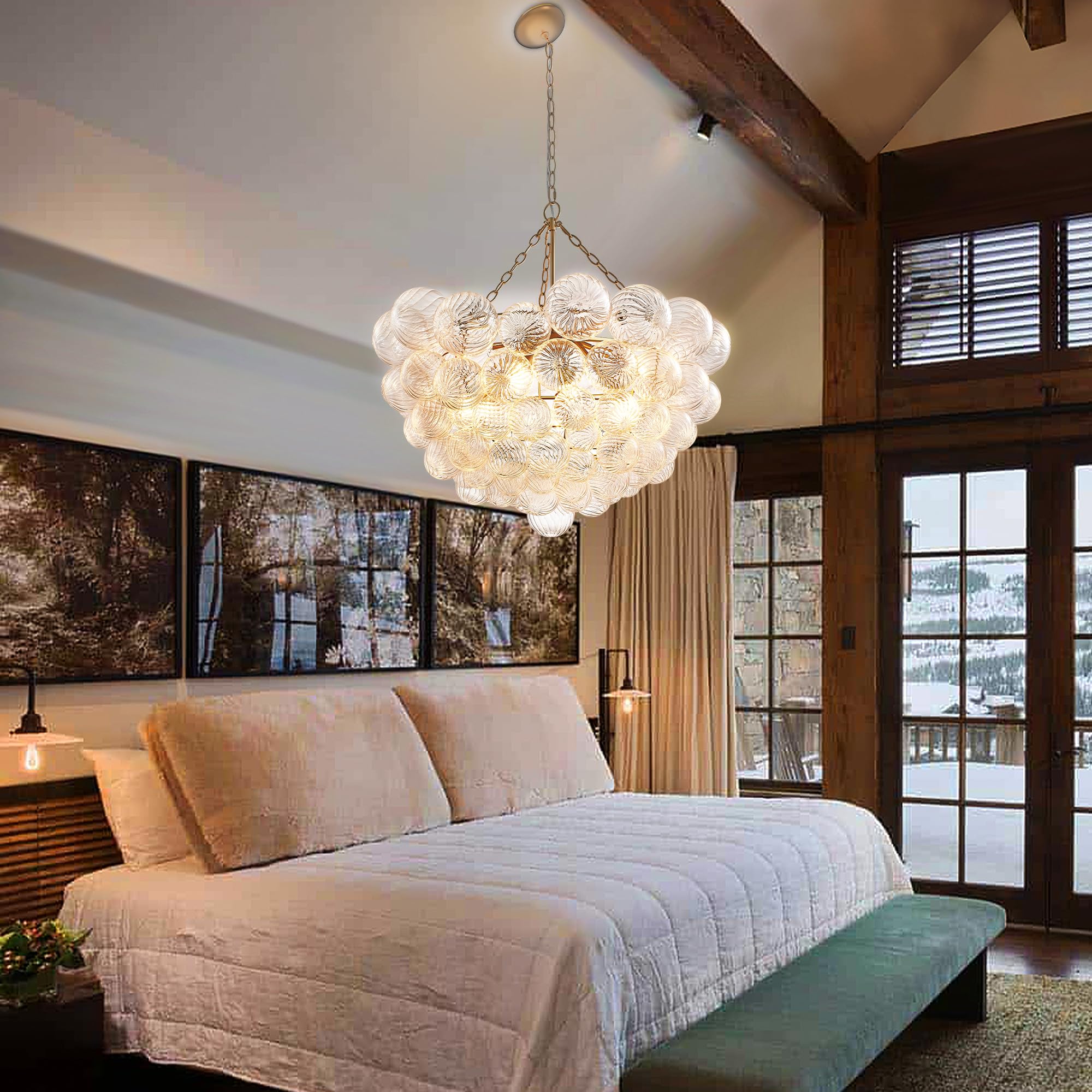 Longree Nordic Bubble Ball Swirled Glass Chandelier, Diam 31