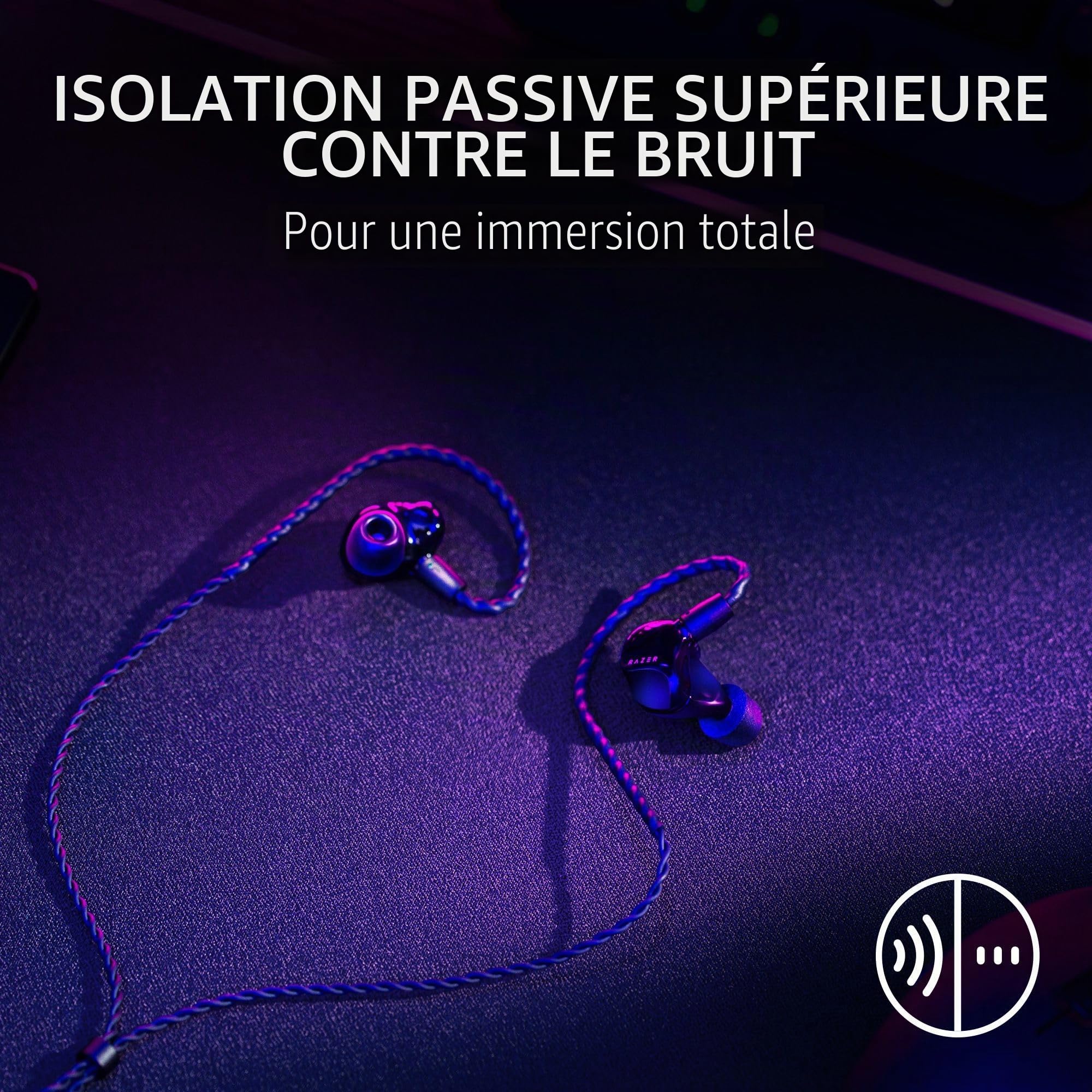 Razer Moray Écouteurs Intra-Auriculaires pour Streaming : Design Acoustique Hybride à Double Pilote – Forme Ergonomique discrète – Isolation Passive du Bruit – Fils Supra-Auriculaires tressés –