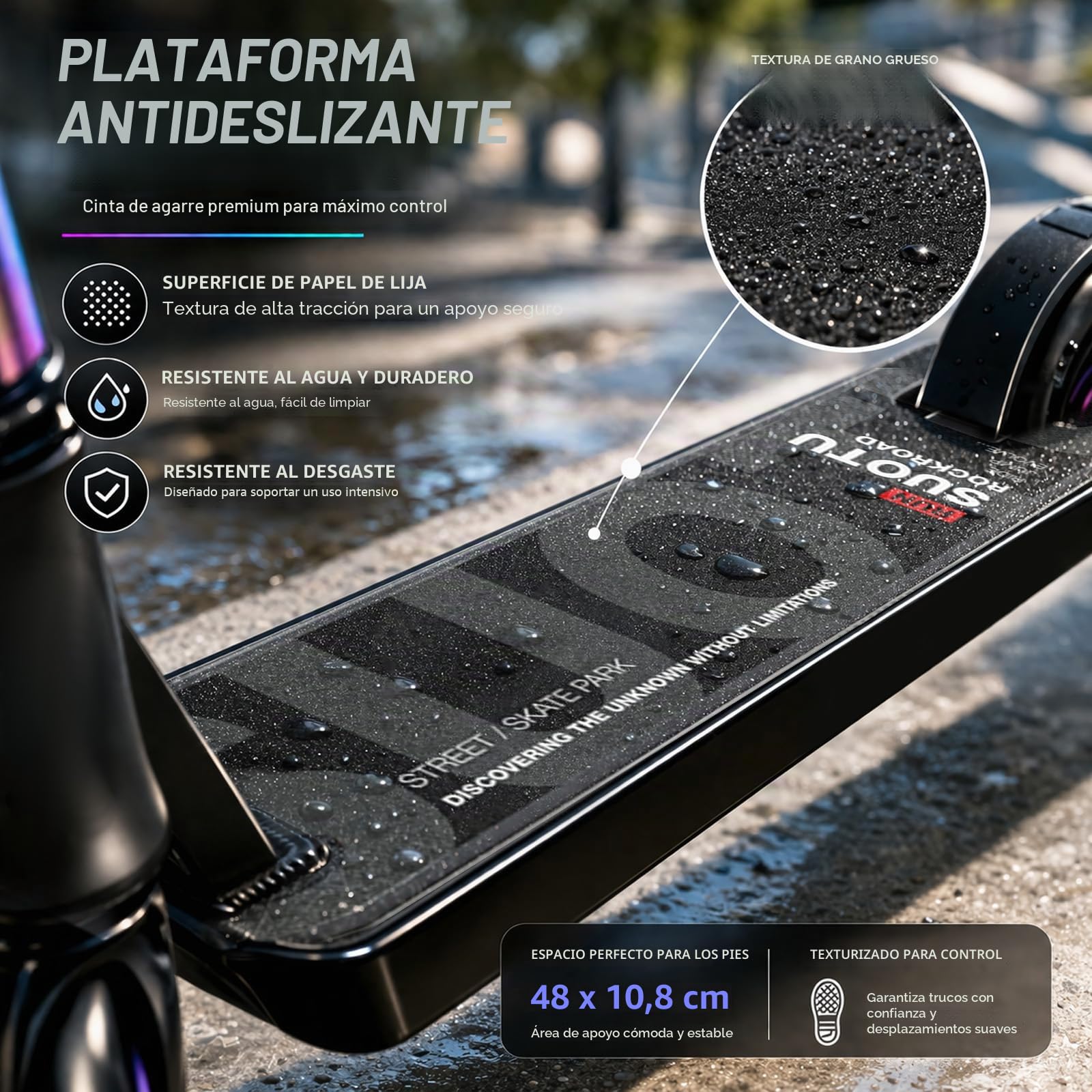 Patinete Freestyle, Dirección de 360°, Ruedas de PU de 85A 100 mm, Scooter Freestyle para Niños Adolescente y Adultos, Capacidad Máxima de Carga: 100 kg, Aluminio