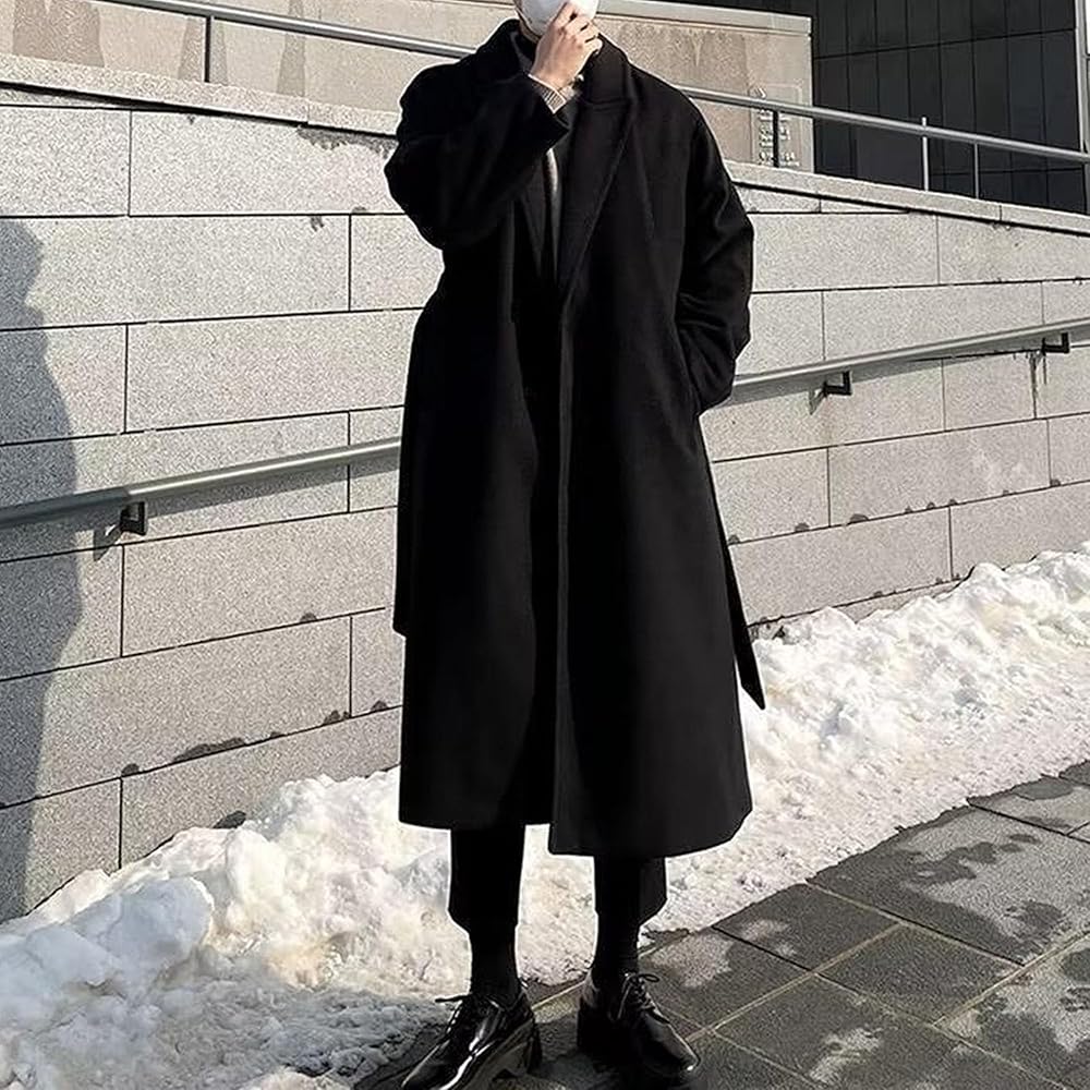 Maiyifu-GJ Men's Trench Coat Wool Blend Long Pea Coats Slim Fit