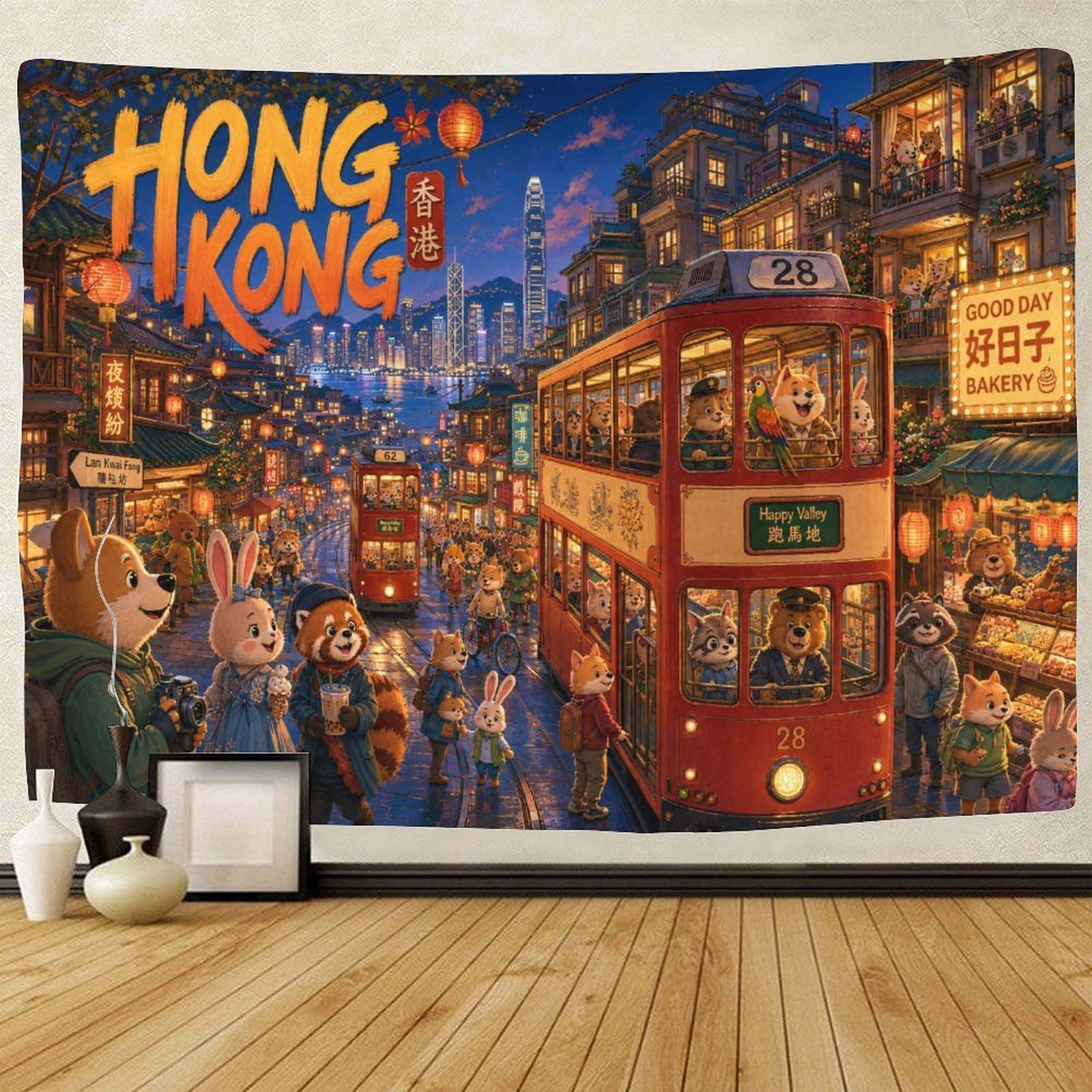 GPMNBCXZK Hong Kong Cityscape Wall Art Decor 3D Print Tapestry for Bedroom Tapestries Poster Curtain Bedroom College Dorm 180cmx230cm