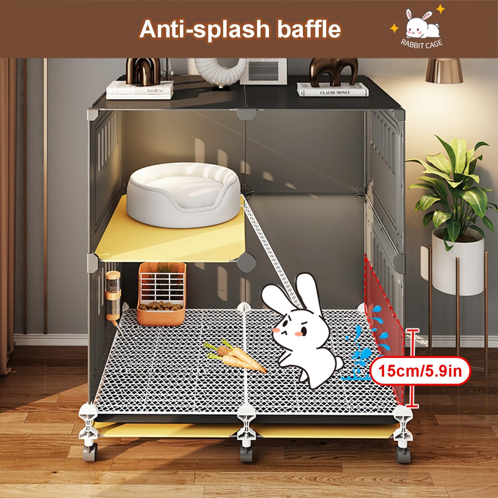 Cage D'Intérieur pour Lapins à 2 Couches avec 2 Plateaux Coulissants Profonds et Protection Contre L'Urine, Cage pour Cochons D'Inde, Maison pour Petits Animaux pour Lapin, Furet, Chinchilla