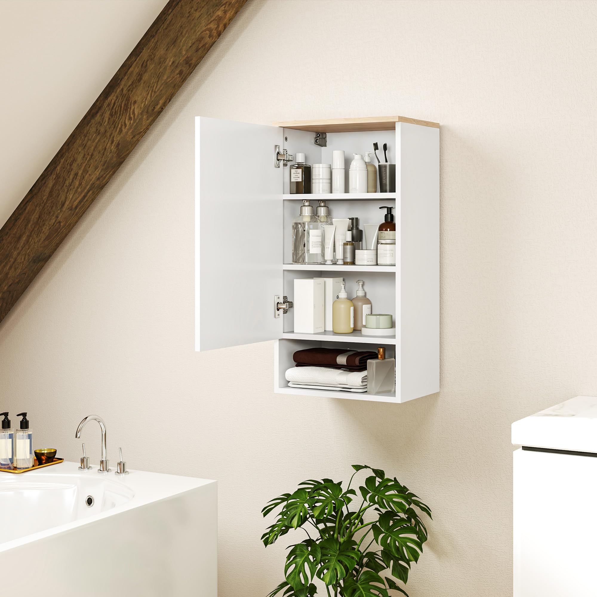 HOMCOM Badezimmerschrank Hängeschrank mit Tür Wandschrank mit verstellbaren Ablagen, Einlegeboden Badschrank 40 x 27 x 77 cm Weiß