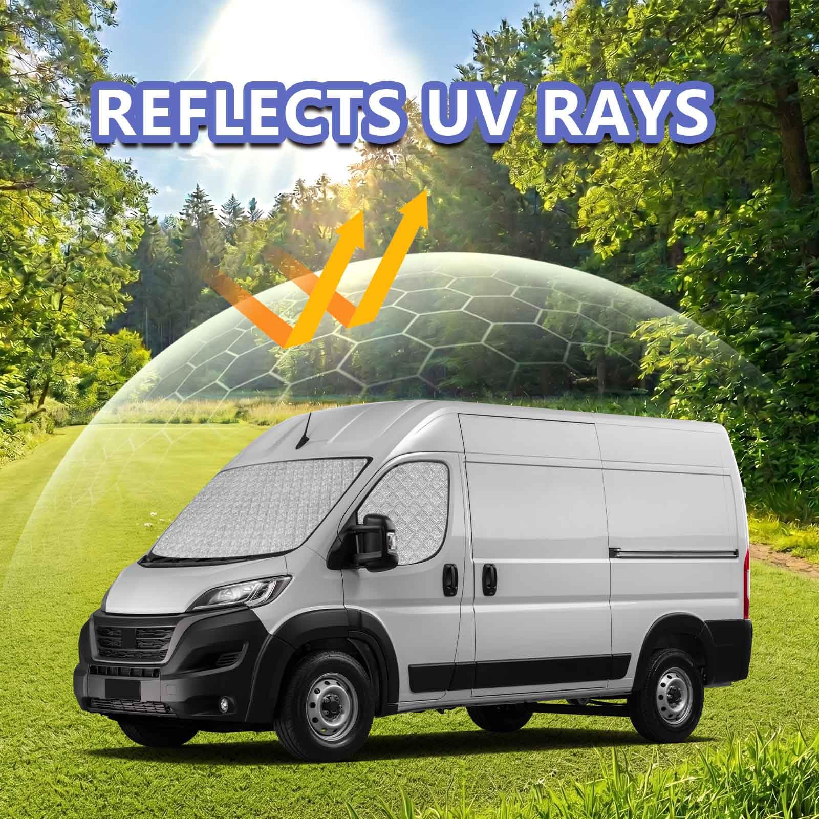 3er Set Auto Sonnenschutz für FIAT Ducato X250/X290 Wohnmobile, Peugeot Boxer, Citroen Jumper | Frontscheibe faltbar & magnetische Seitenscheiben | Thermomatte Verdunkelung & Hitzeschutz