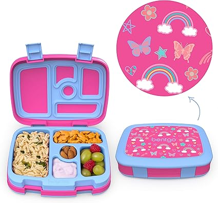 Amazon Bentgo ベントゴー 子ども用ランチボックス キッズプリント 虹と蝶 漏れ防止 5コンパートメント お弁当スタイル 3歳から7歳までお子様に理想的な食事量サイズ ビスフェノール Aフリーで食品に安全な素材 Bentgo 弁当箱