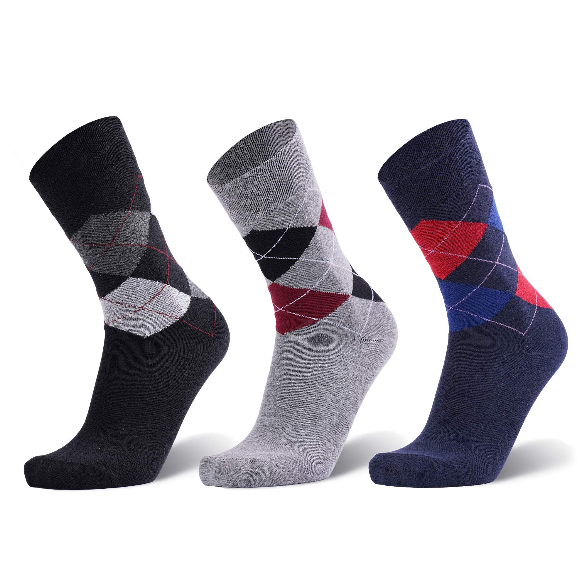 Cotton Argyle Socks for Men Full Length, Formal Cotton Mens Socks, Free Size, Pack of 3