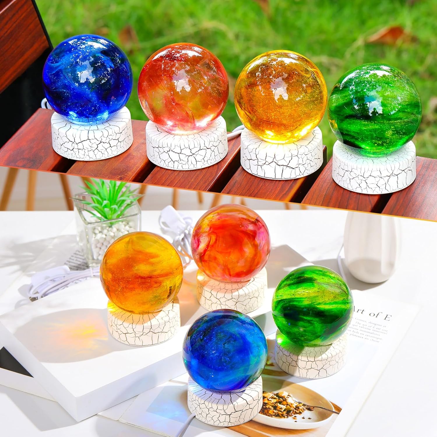 Handmade Multicolor Green Chakra Healing Crystal Ball with Warm Night Light 3.15'' - Natural Healing Crystals Orb for Witchcraft Quartz Meditation Astronomy Gifts for Home Decor (Gift Boxed)