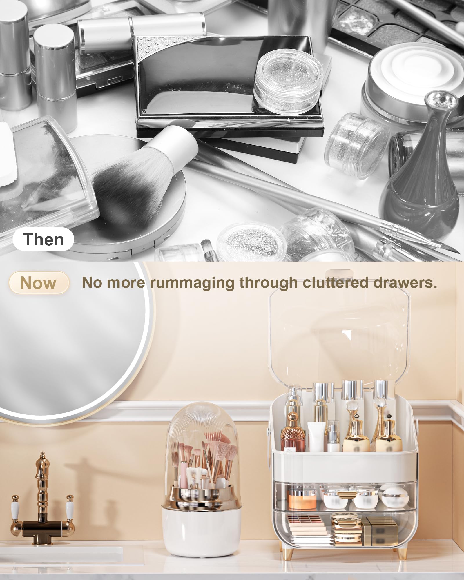 Organizer per trucchi, porta prodotti per la cura della pelle, organizer da bagno (con porta spazzole), scatola portaoggetti per cosmetici, regali per ragazze adolescenti, accessori alla moda per