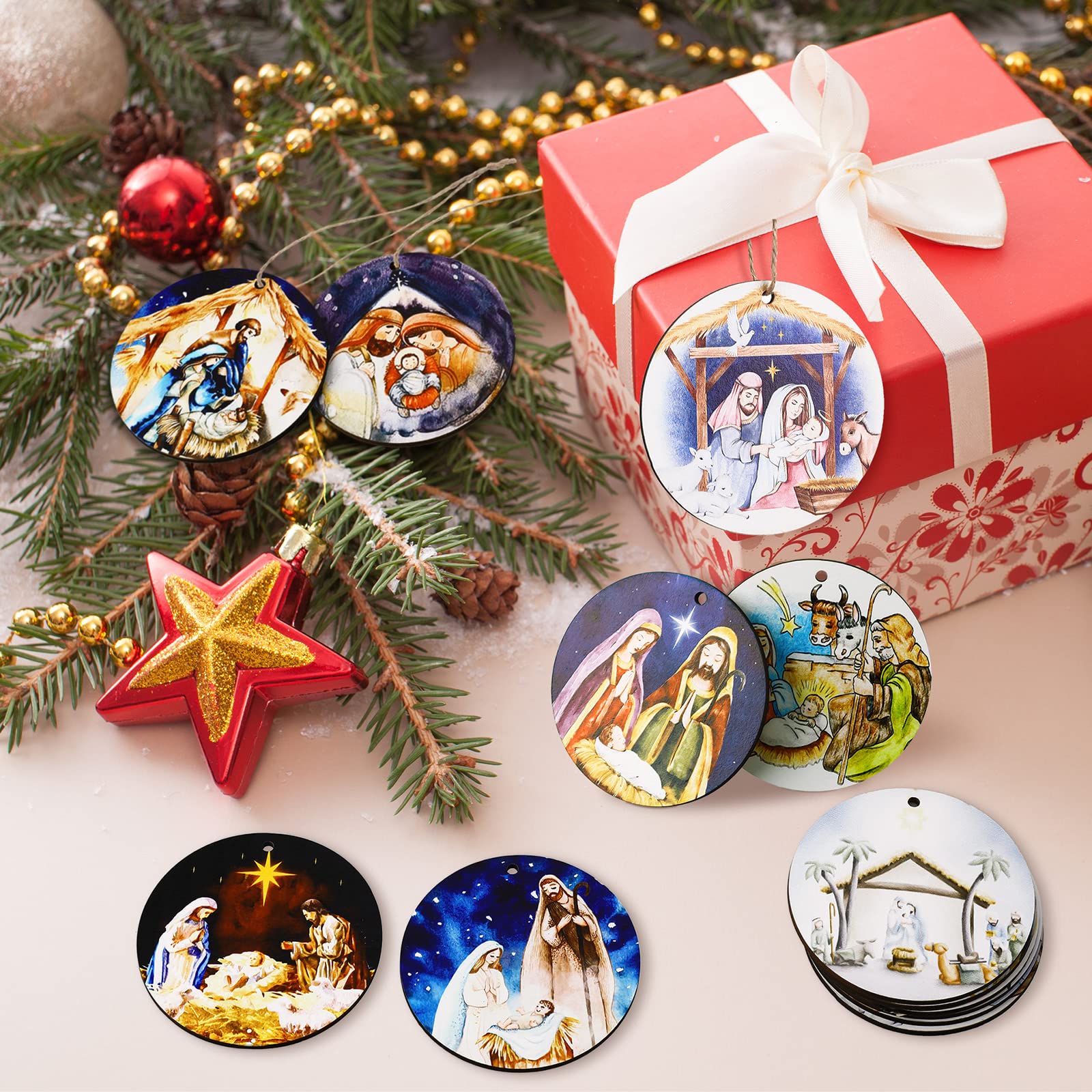 Décorations De Crèche | Ornement Religieux En Acrylique 2D Pour Sapin De Noël – Ornements De Noël Saints Chrétiens En Acrylique Vintage Pour Sapin De Noël